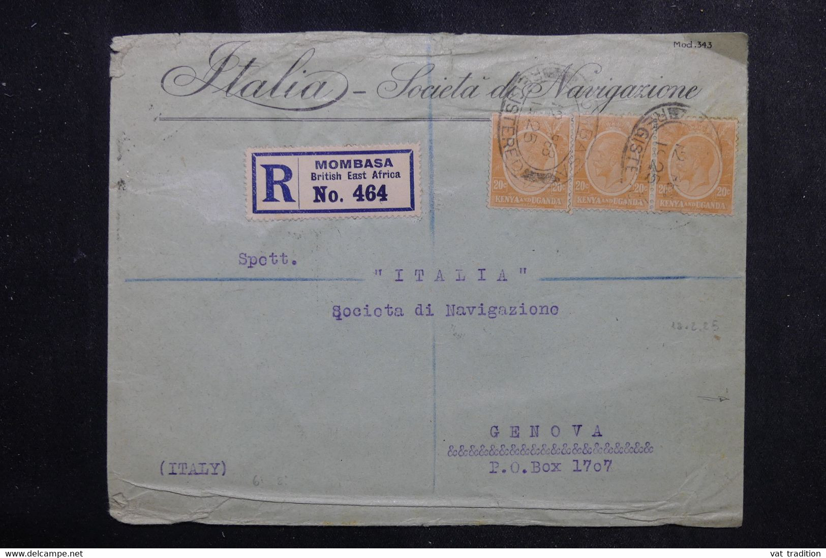 KENYA OUGANDA - Enveloppe En Recommandé De Mombasa Pour L 'Italie En 1925 - L 72353 - Kenya & Ouganda
