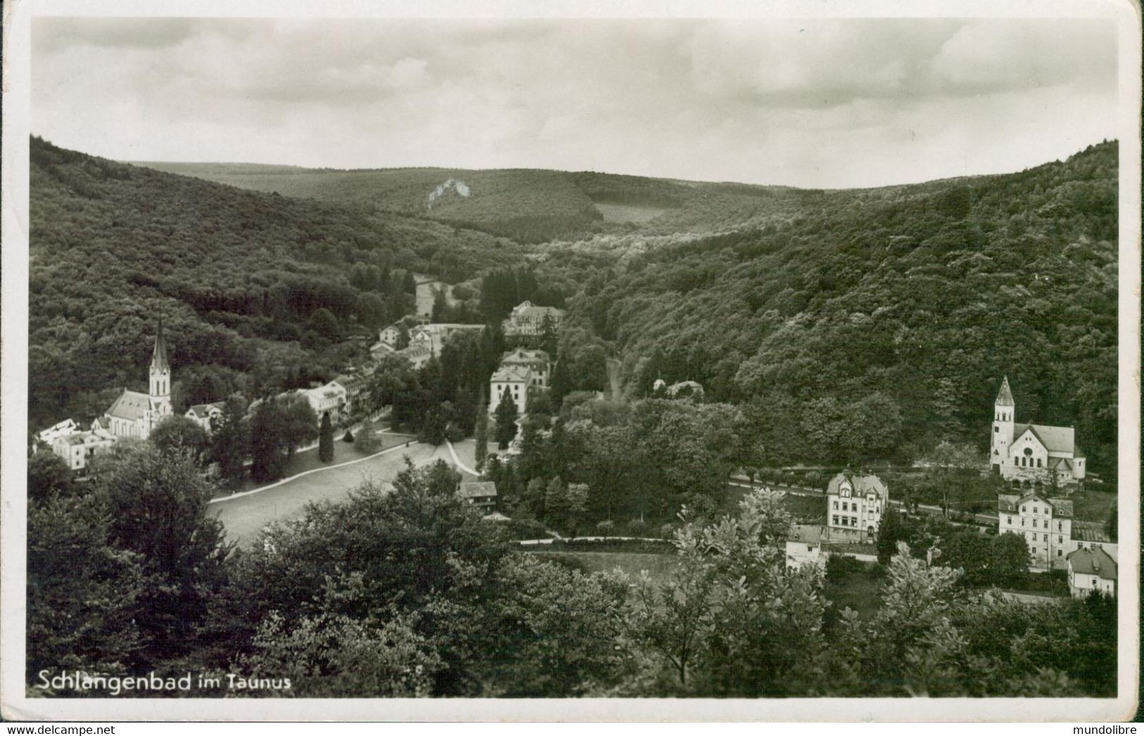 Alte Kleinformatkarte SCHLANGENBAD Im Taunus, Übersicht, Gelaufen 1940 - Schlangenbad