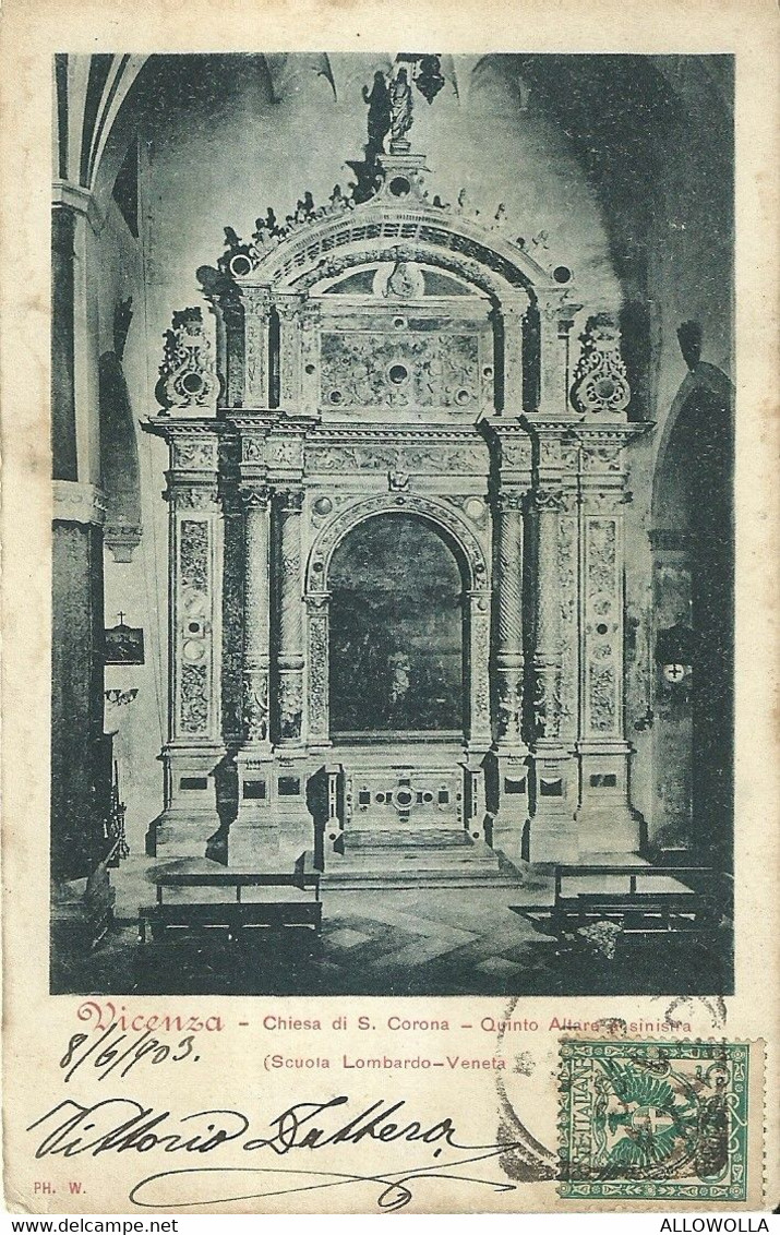 9393"VICENZA-CHIESA DI S. CORONA-QUINTO ALTARE DI SINISTRA" - FOTO ORIGINALE-CARTOLINA SPEDITA 1903 - Vicenza