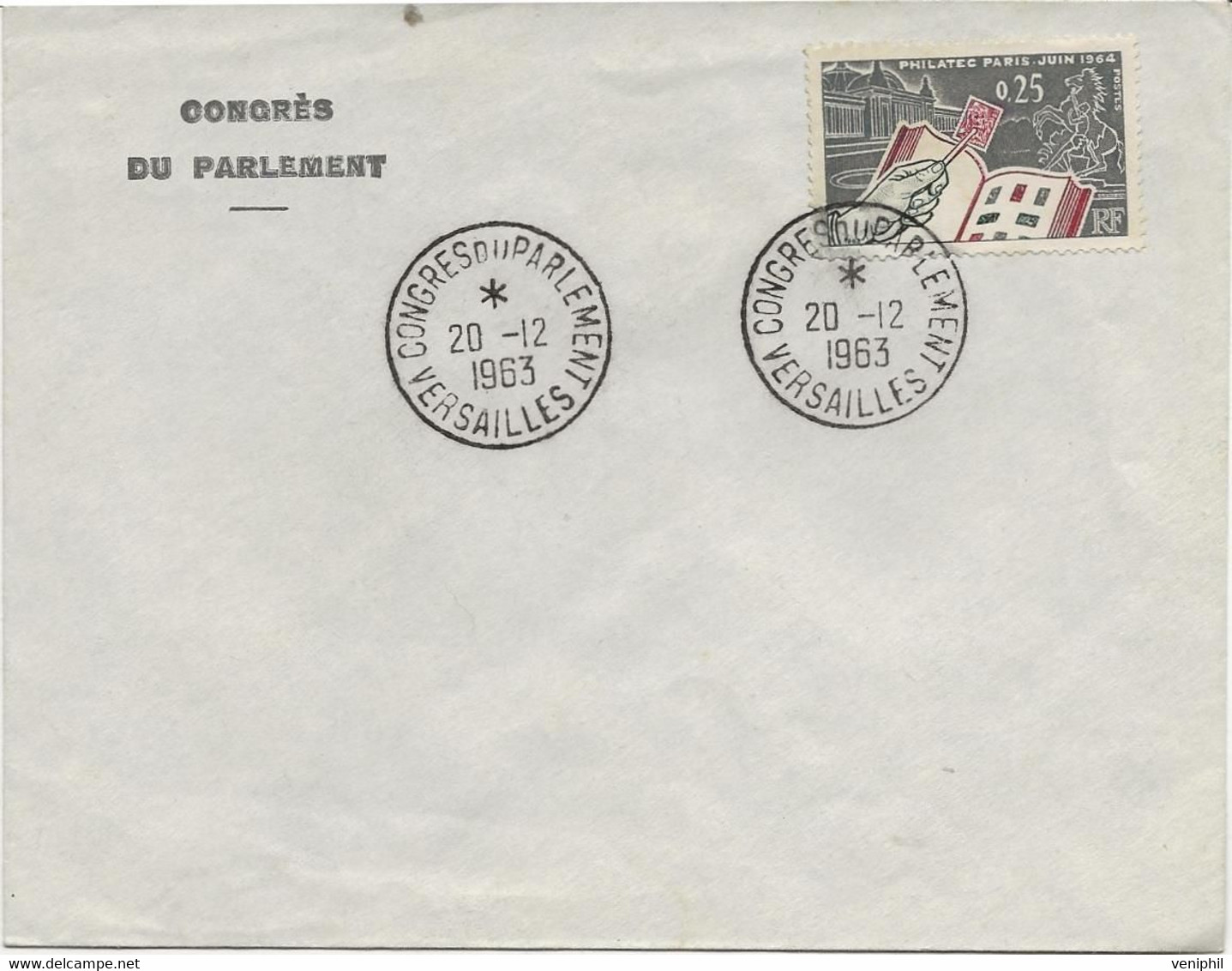 LETTRE OBLITEREE CONGRES DU PARLEMENT -VERSAILLES - 20-12-1963 -AFFRANCHIE TIMBRE N° 1403 - Manual Postmarks
