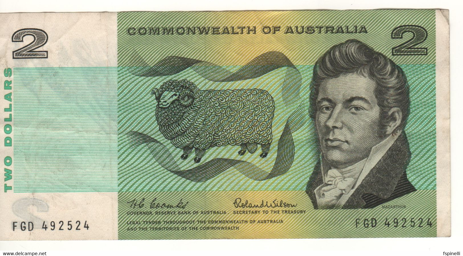 AUSTRALIA  $ 2  P38a   Commonwealth Of Australia   1st Signature   ( John McArthur, Sheep - William Farrer, Wheat ) - 1966-72 Reserve Bank Of Australia
