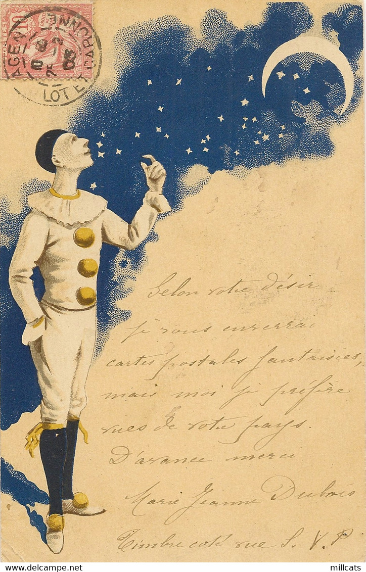 PIERROT  LOOKING AT THE MOON   LOVELY VIGNETTE Pu 1905 - 1900-1949