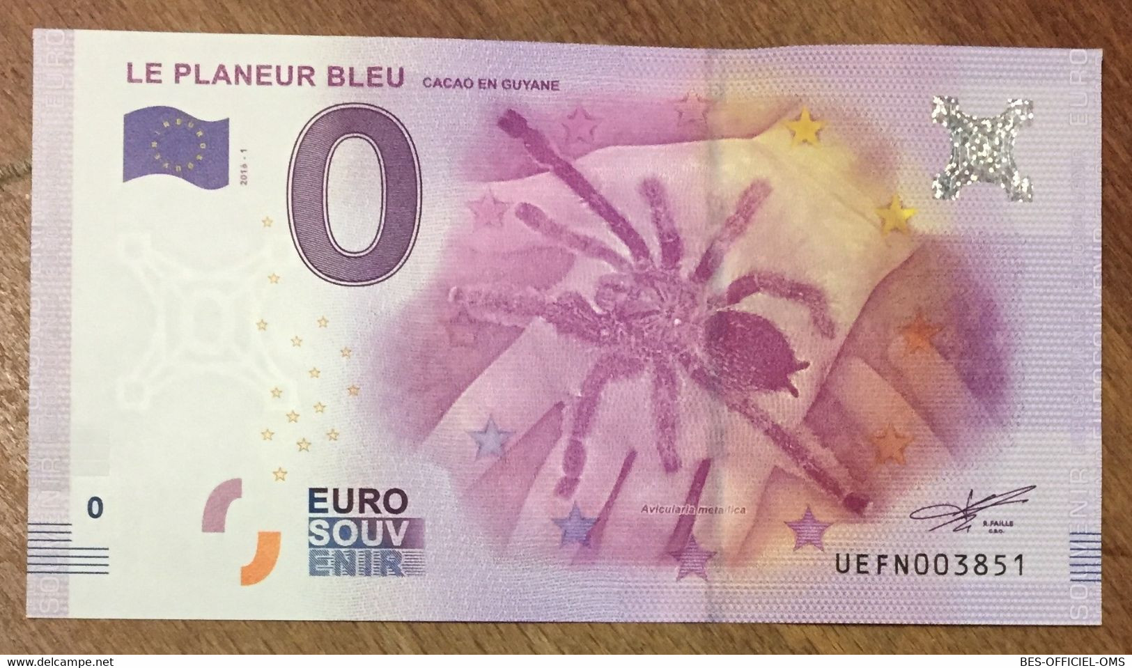 2016 BILLET 0 EURO SOUVENIR DPT 97 LE PLANEUR BLEU CACAO EN GUYANE ZERO 0 EURO SCHEIN BANKNOTE PAPER MONEY - Essais Privés / Non-officiels