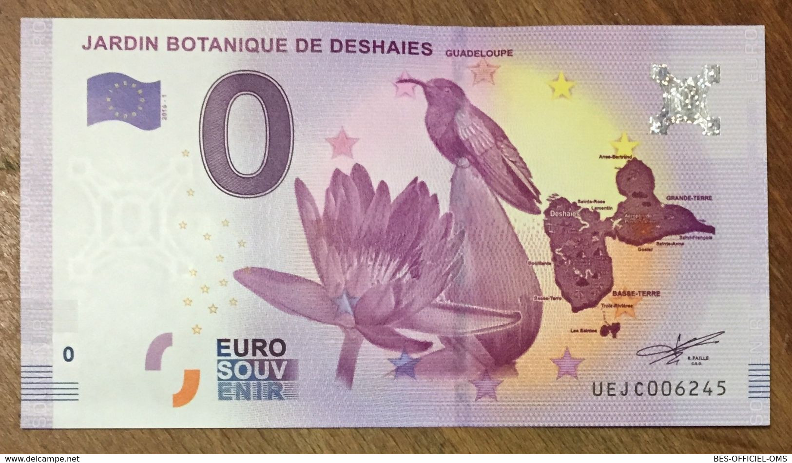 2016 BILLET 0 EURO SOUVENIR DPT 97 JARDIN BOTANIQUE DE DESHAIES GUADELOUPE ZERO 0 EURO SCHEIN BANKNOTE PAPER MONEY - Essais Privés / Non-officiels