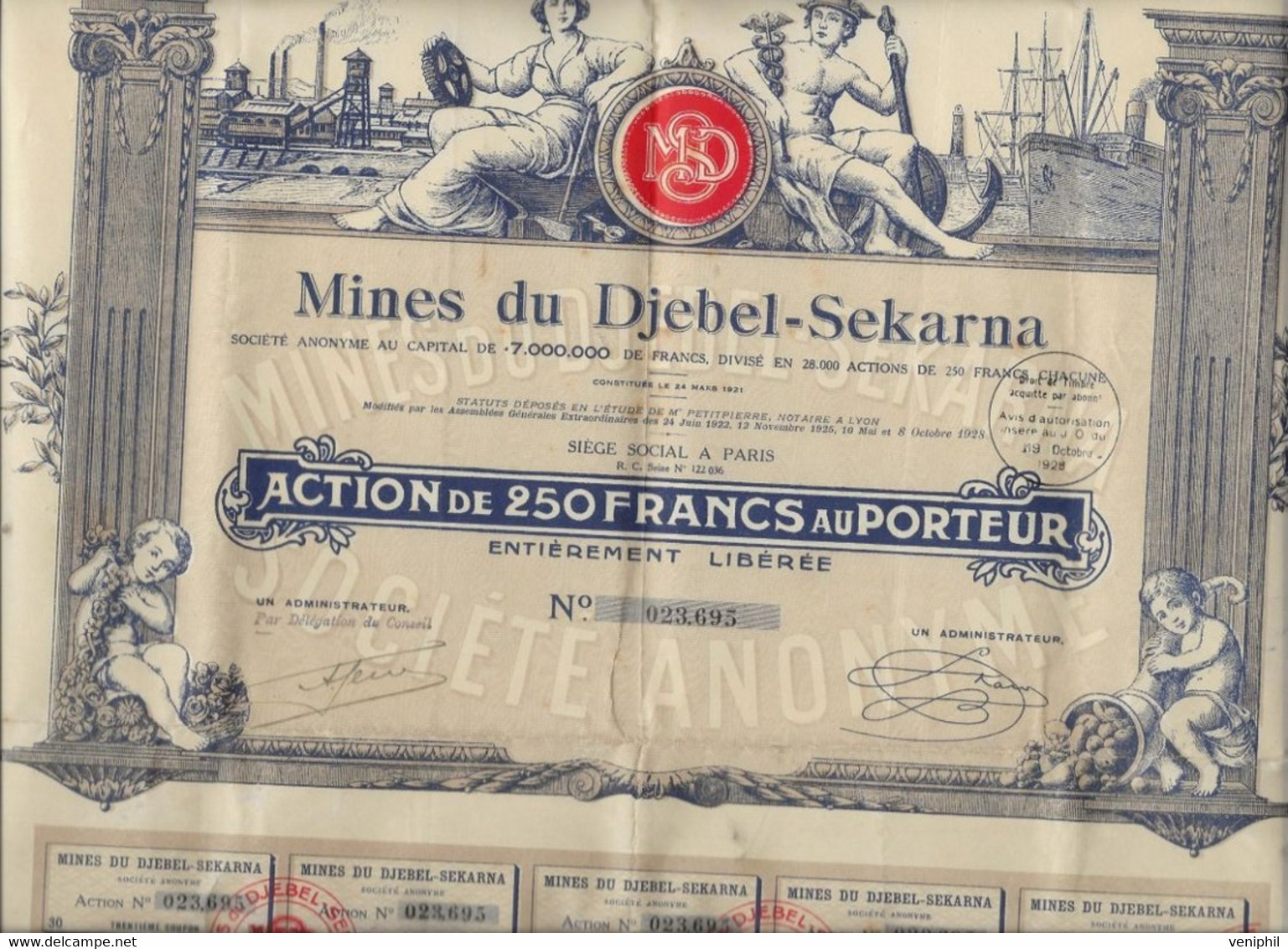 MINES DU DJEBEL - SEKARNA - ACTION ILLUSTREE DE 250 FRS - Mineral