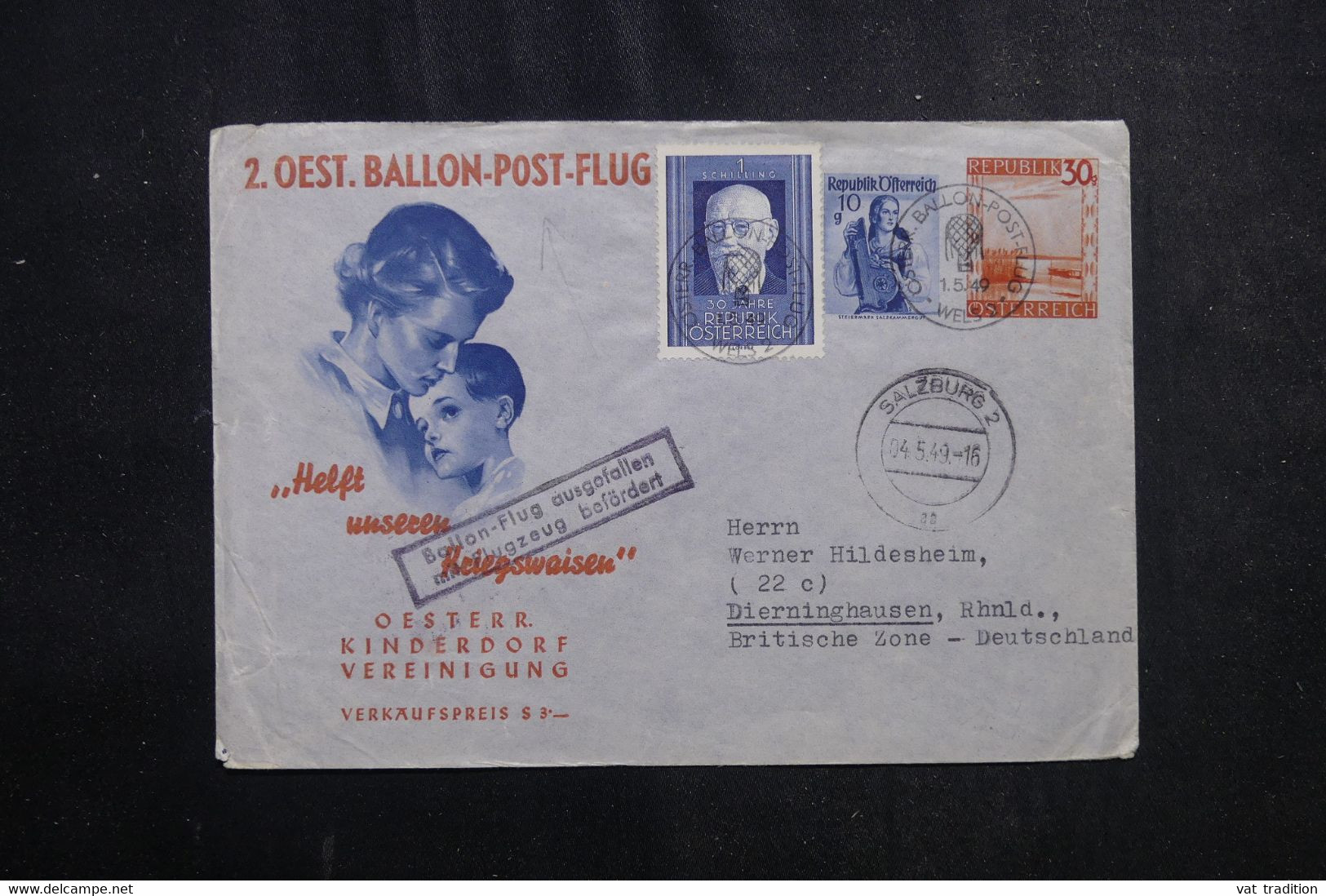 AUTRICHE - Enveloppe Par Ballon En 1949 Pour L 'Allemagne ( Zone  Anglaise ) - L 72388 - Par Ballon