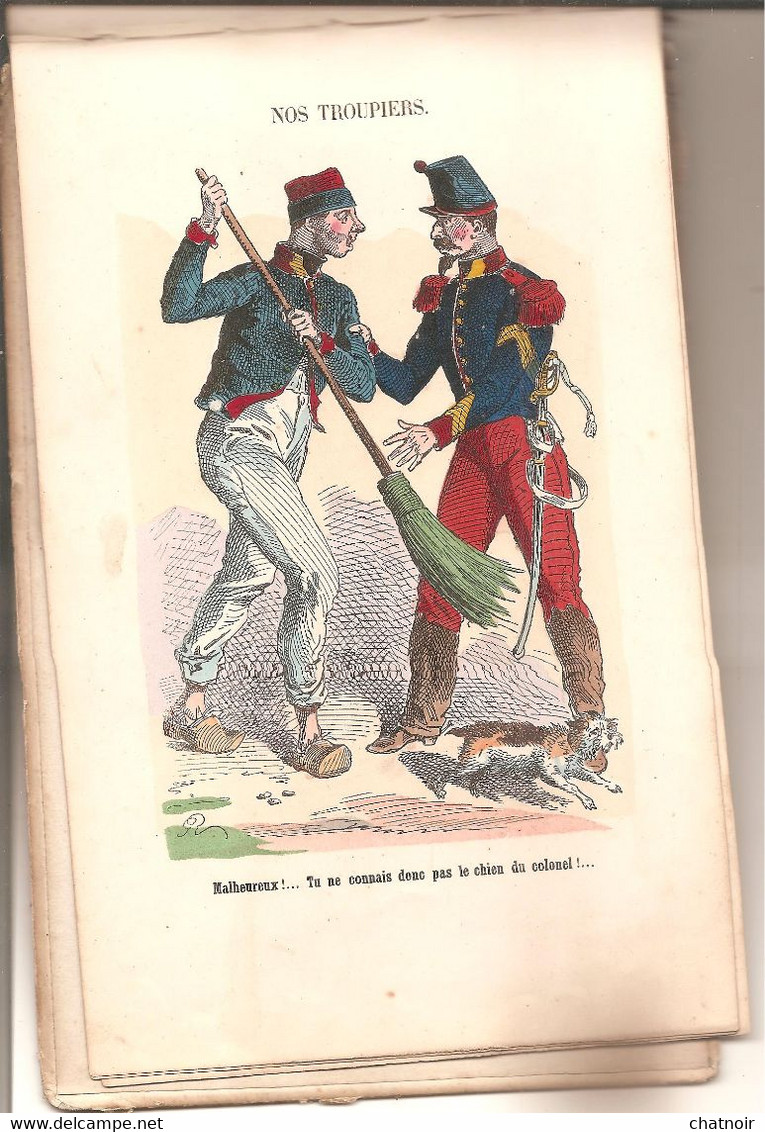 NOS TROUPIERS album comique  24 dessins colorisés par Randon ( lyon 1814 paris 1884) editeur Pont a Mousson  26 x 17 cm