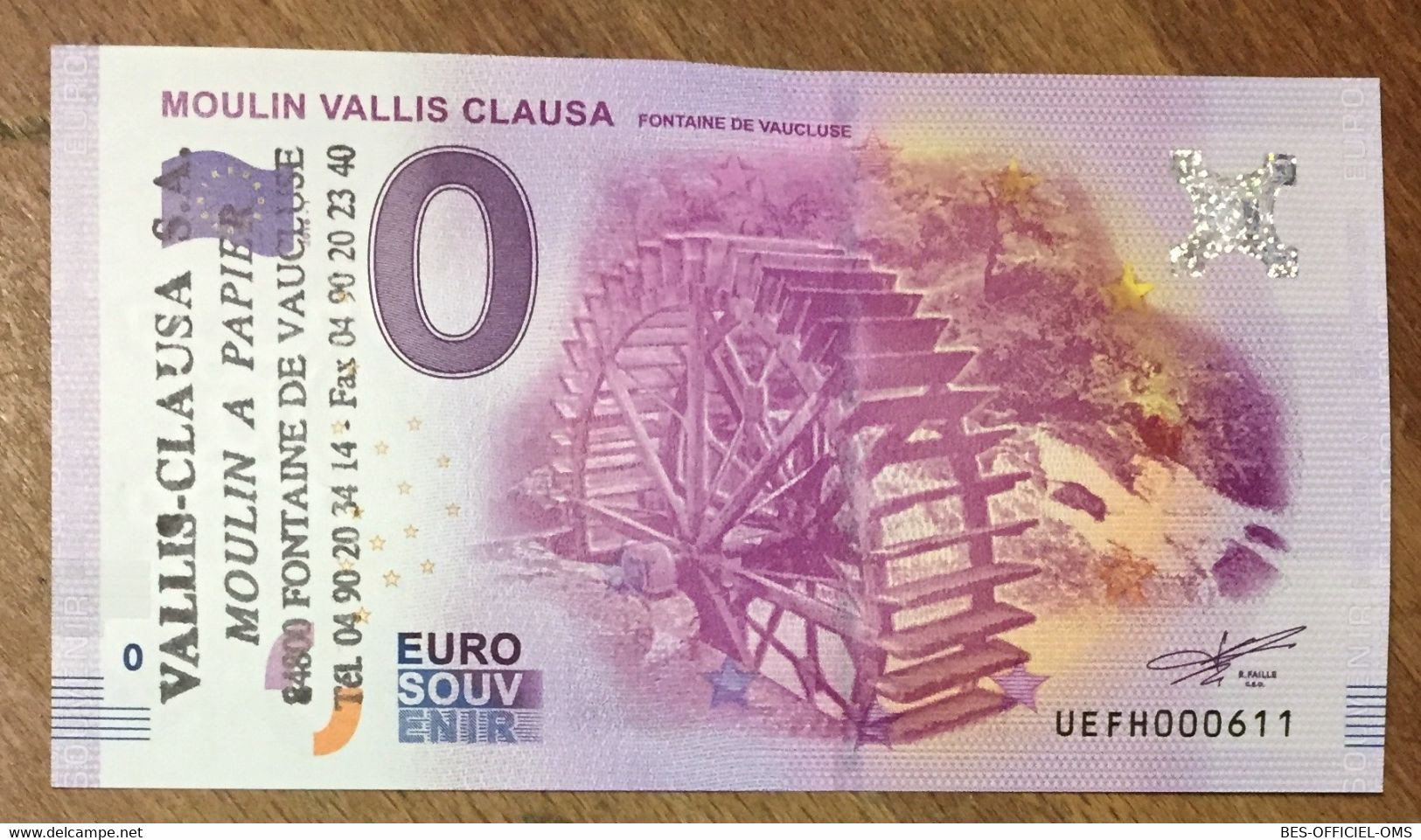 2016 BILLET 0 EURO SOUVENIR DPT 84 MOULIN VALLIS CLAUSA + TAMPON ZERO 0 EURO SCHEIN BANKNOTE PAPER MONEY - Private Proofs / Unofficial