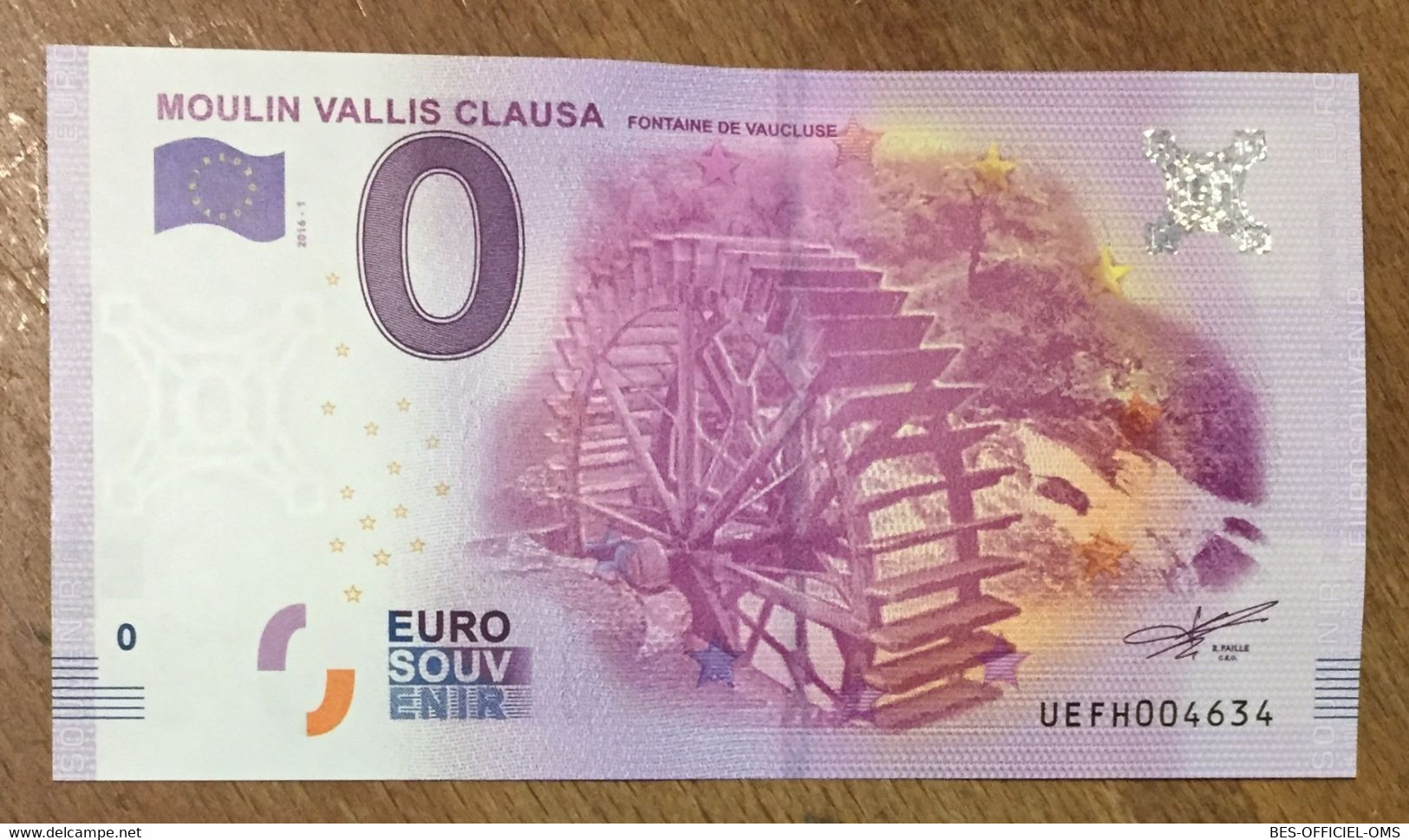 2016 BILLET 0 EURO SOUVENIR DPT 84 MOULIN VALLIS CLAUSA ZERO 0 EURO SCHEIN BANKNOTE PAPER MONEY - Essais Privés / Non-officiels