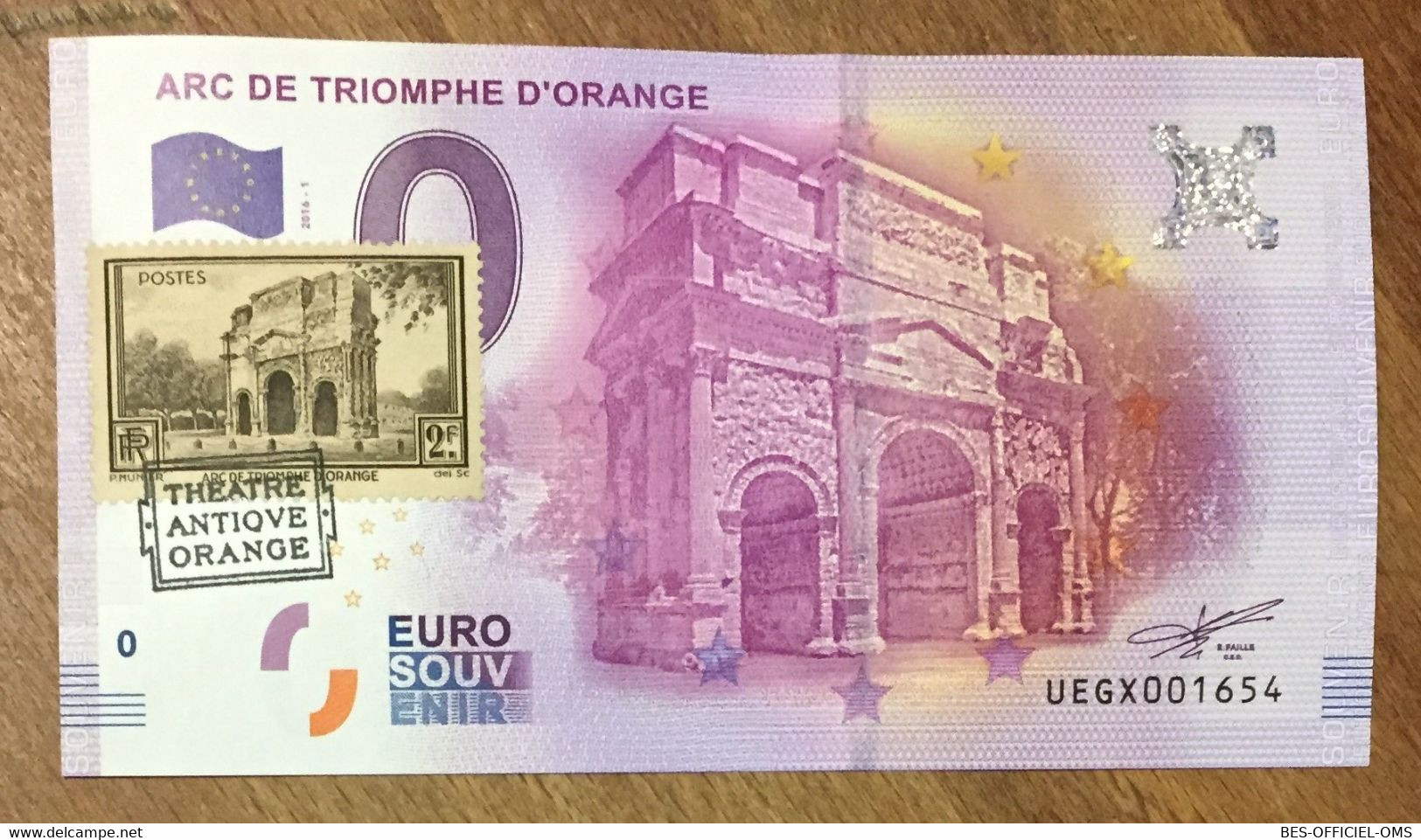 2016 BILLET 0 EURO SOUVENIR DPT 84 ARC DE TRIOMPHE D'ORANGE + TIMBRE ZERO 0 EURO SCHEIN BANKNOTE PAPER MONEY - Privatentwürfe