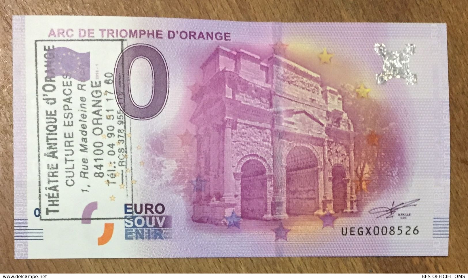 2016 BILLET 0 EURO SOUVENIR DPT 84 ARC DE TRIOMPHE D'ORANGE + TAMPON ZERO 0 EURO SCHEIN BANKNOTE PAPER MONEY - Privatentwürfe