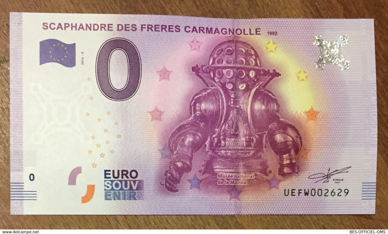 2016 BILLET 0 EURO SOUVENIR DPT 75 SCAPHANDRE DES FRÈRES CARMAGNOLLE ZERO 0 EURO SCHEIN BANKNOTE PAPER MONEY - Private Proofs / Unofficial