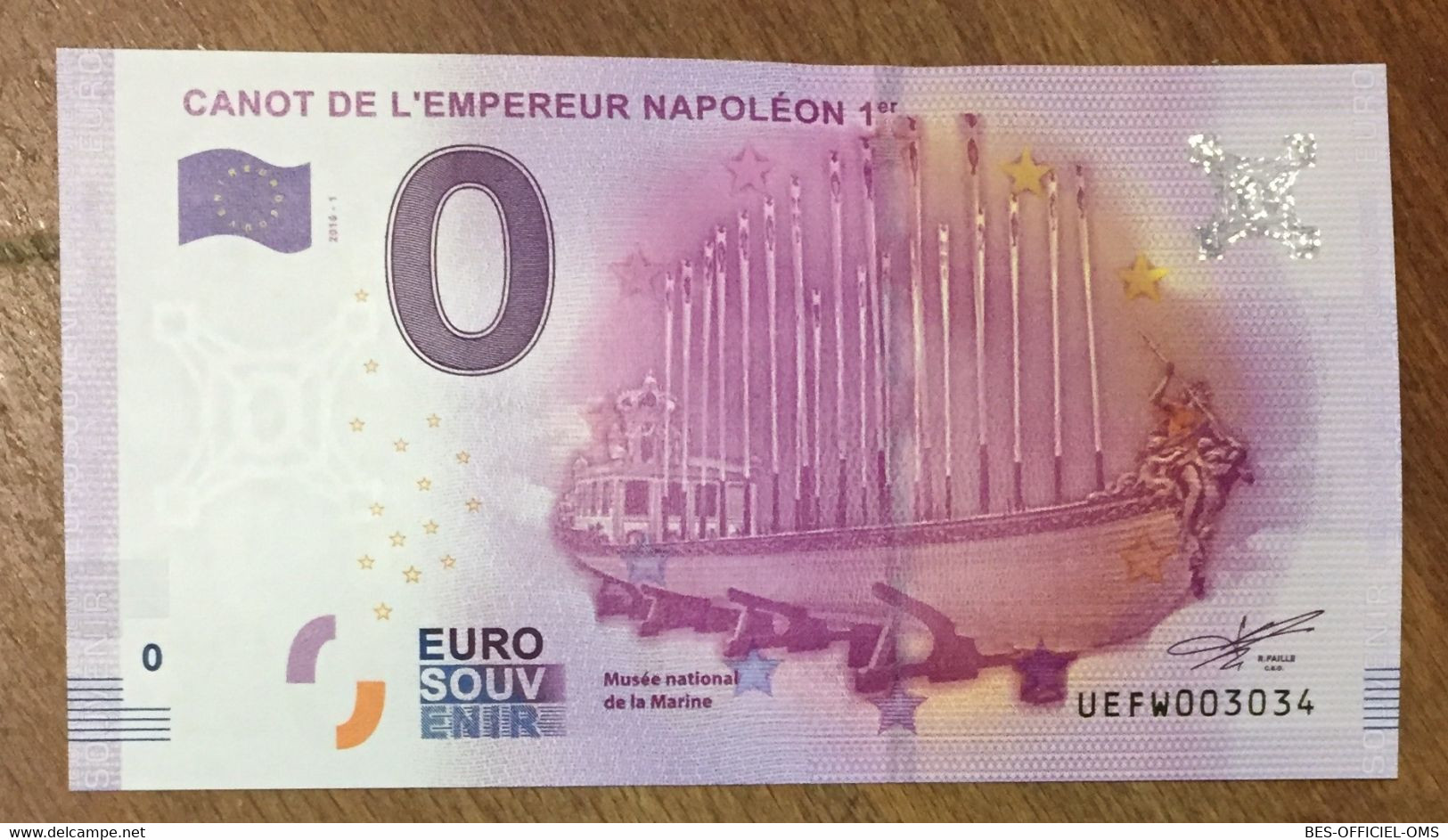 2016 BILLET 0 EURO SOUVENIR DPT 75 CANOT DE L'EMPEREUR NAPOLÉON 1er ZERO 0 EURO SCHEIN BANKNOTE PAPER MONEY - Private Proofs / Unofficial