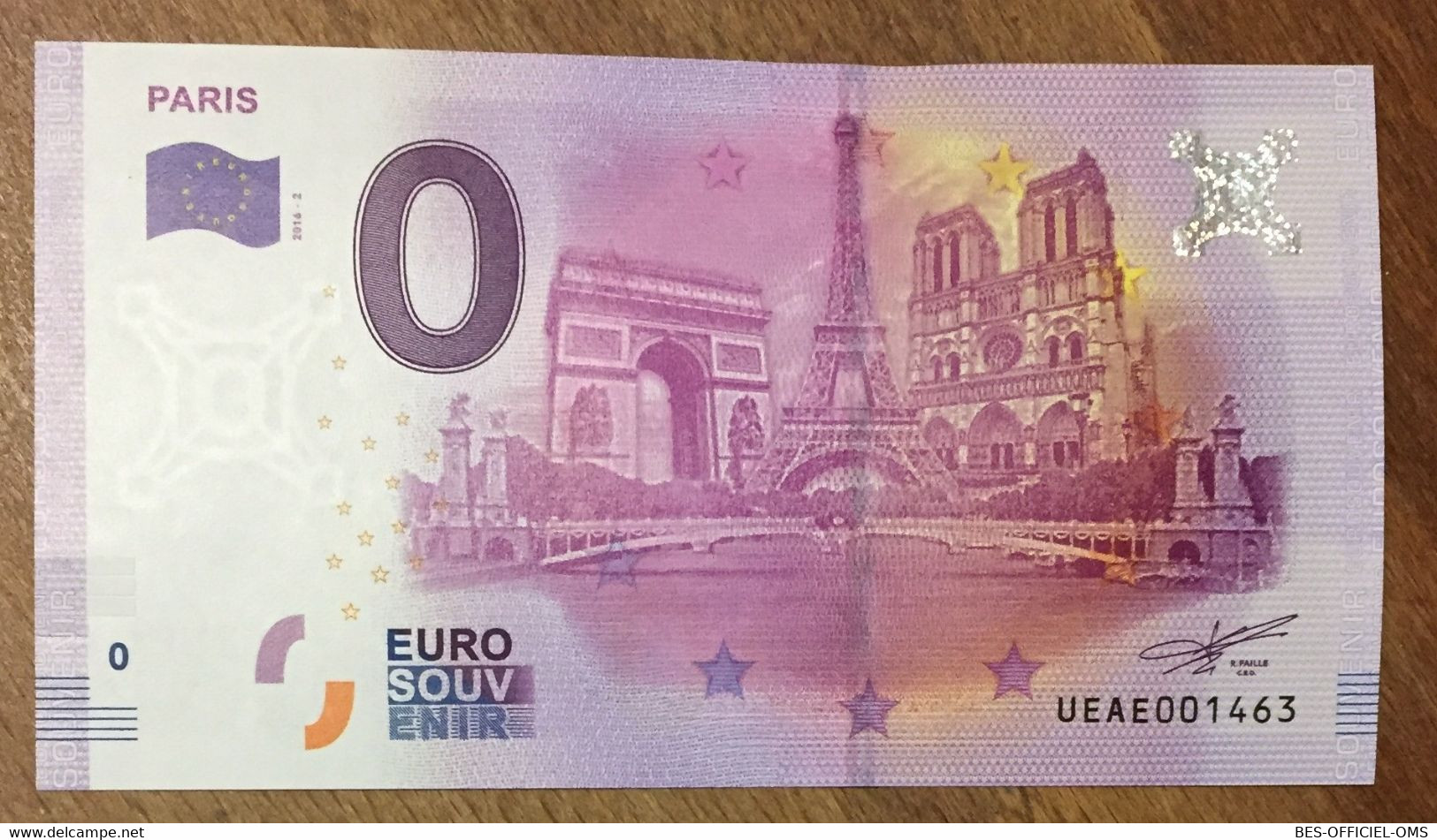 2016 BILLET 0 EURO SOUVENIR DPT 75 PARIS TOUR EIFFEL AU CENTRE ZERO 0 EURO SCHEIN BANKNOTE PAPER MONEY - Private Proofs / Unofficial