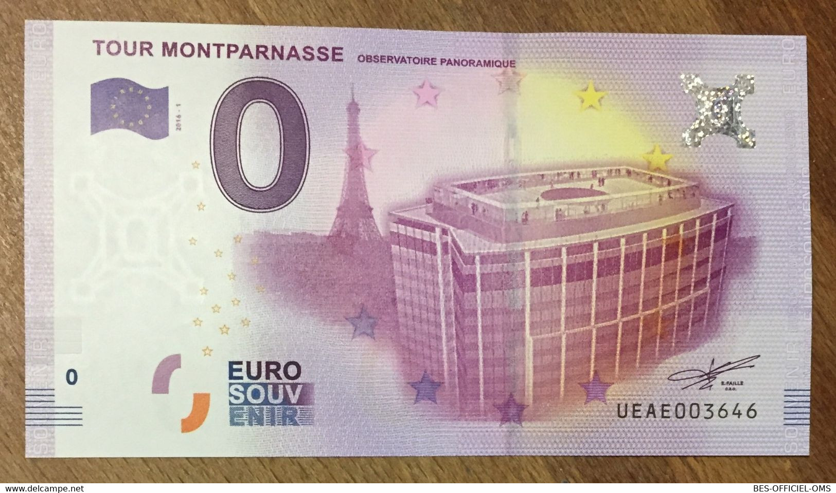 2016 BILLET 0 EURO SOUVENIR DPT 75 TOUR MONTPARNASSE ZERO 0 EURO SCHEIN BANKNOTE PAPER MONEY - Essais Privés / Non-officiels
