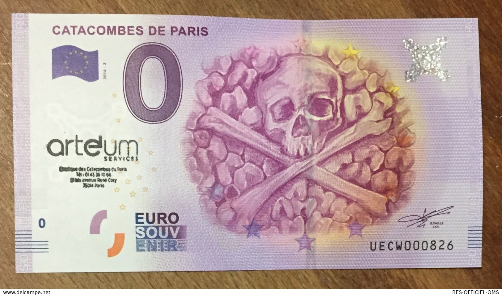 2016 BILLET 0 EURO SOUVENIR DPT 75 CATACOMBES DE PARIS + TAMPON ZERO 0 EURO SCHEIN BANKNOTE PAPER MONEY - Privatentwürfe