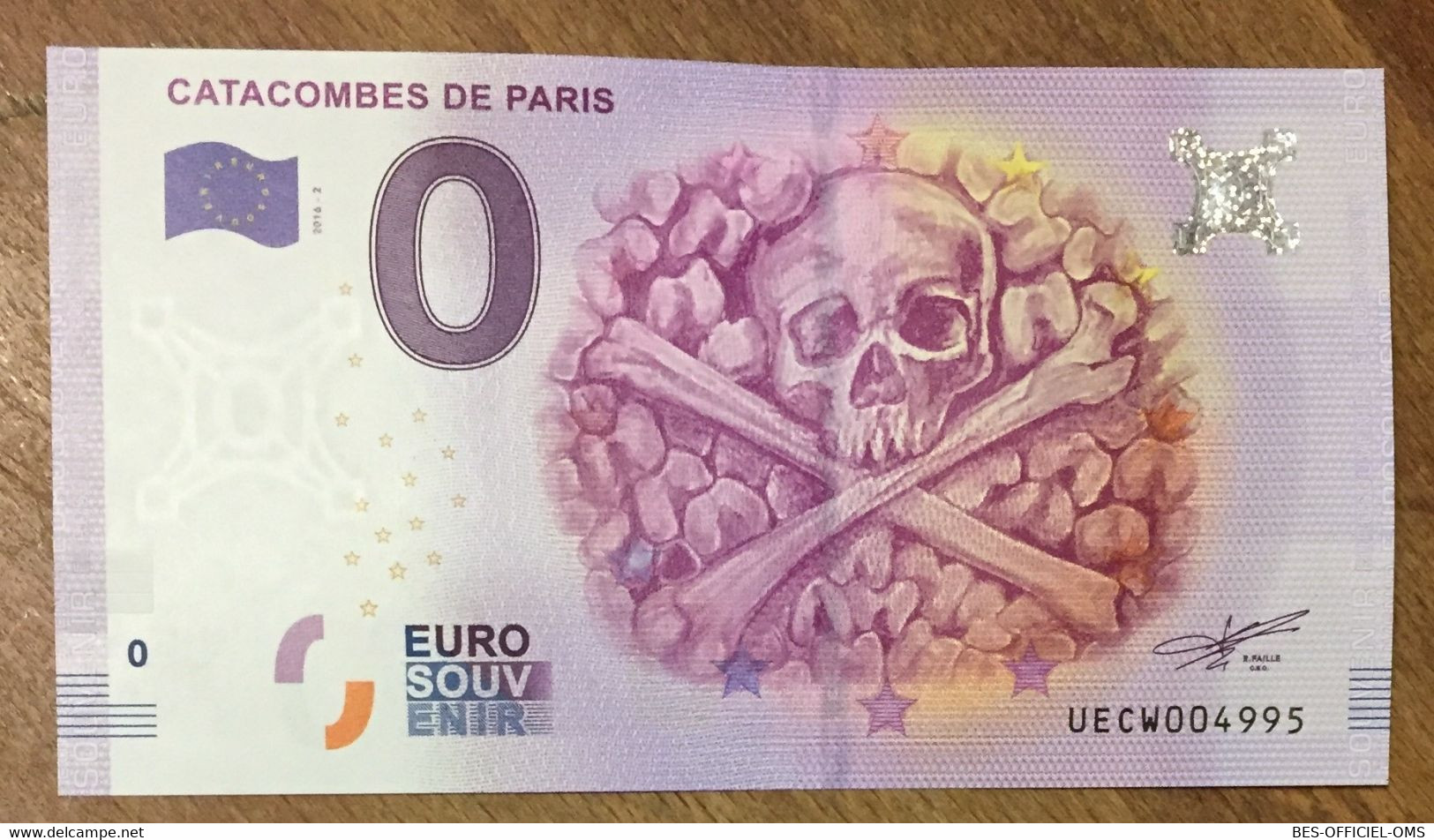 2016 BILLET 0 EURO SOUVENIR DPT 75 CATACOMBES DE PARIS ZERO 0 EURO SCHEIN BANKNOTE PAPER MONEY - Essais Privés / Non-officiels