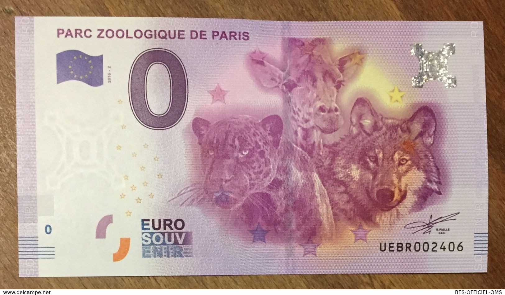 2016 BILLET 0 EURO SOUVENIR DPT 75 PARC ZOOLOGIQUE DE PARIS ZERO 0 EURO SCHEIN BANKNOTE PAPER MONEY - Privatentwürfe