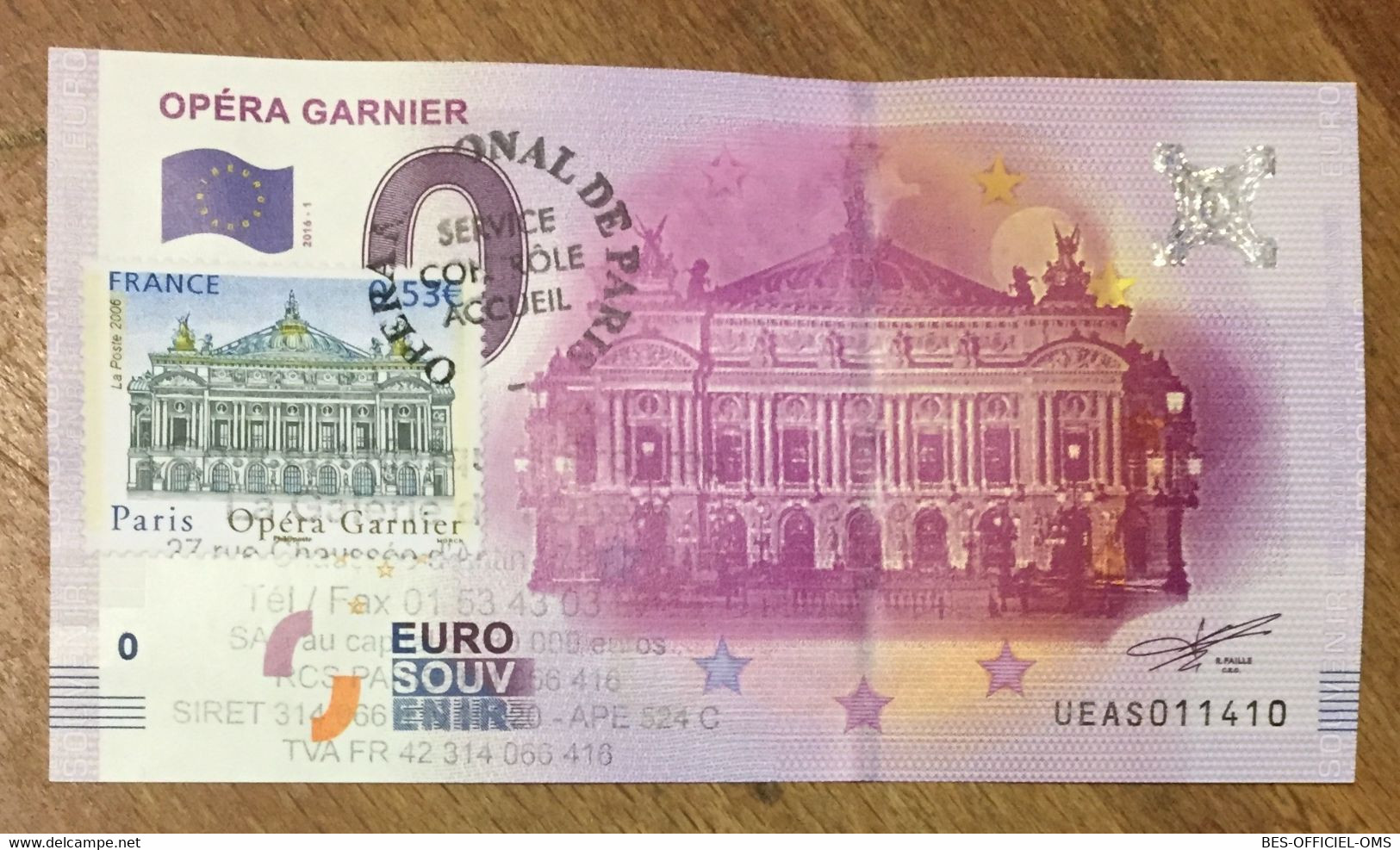 2016 BILLET 0 EURO SOUVENIR DPT 75 OPÉRA GARNIER + TIMBRE ZERO 0 EURO SCHEIN BANKNOTE PAPER MONEY - Essais Privés / Non-officiels