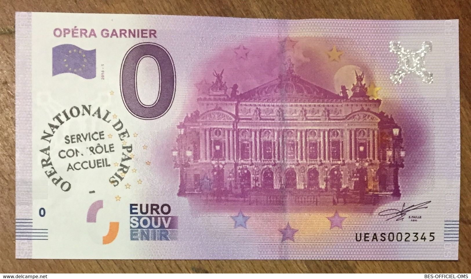 2016 BILLET 0 EURO SOUVENIR DPT 75 OPÉRA GARNIER + TAMPON ZERO 0 EURO SCHEIN BANKNOTE PAPER MONEY - Essais Privés / Non-officiels