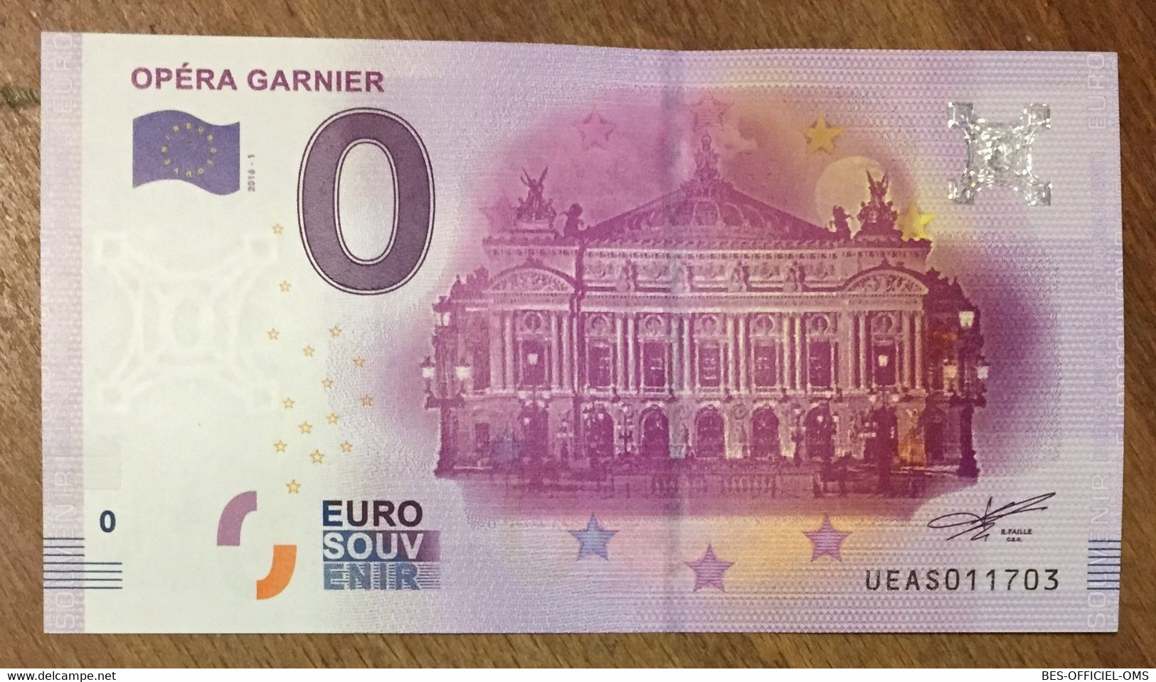 2016 BILLET 0 EURO SOUVENIR DPT 75 OPÉRA GARNIER ZERO 0 EURO SCHEIN BANKNOTE PAPER MONEY - Private Proofs / Unofficial