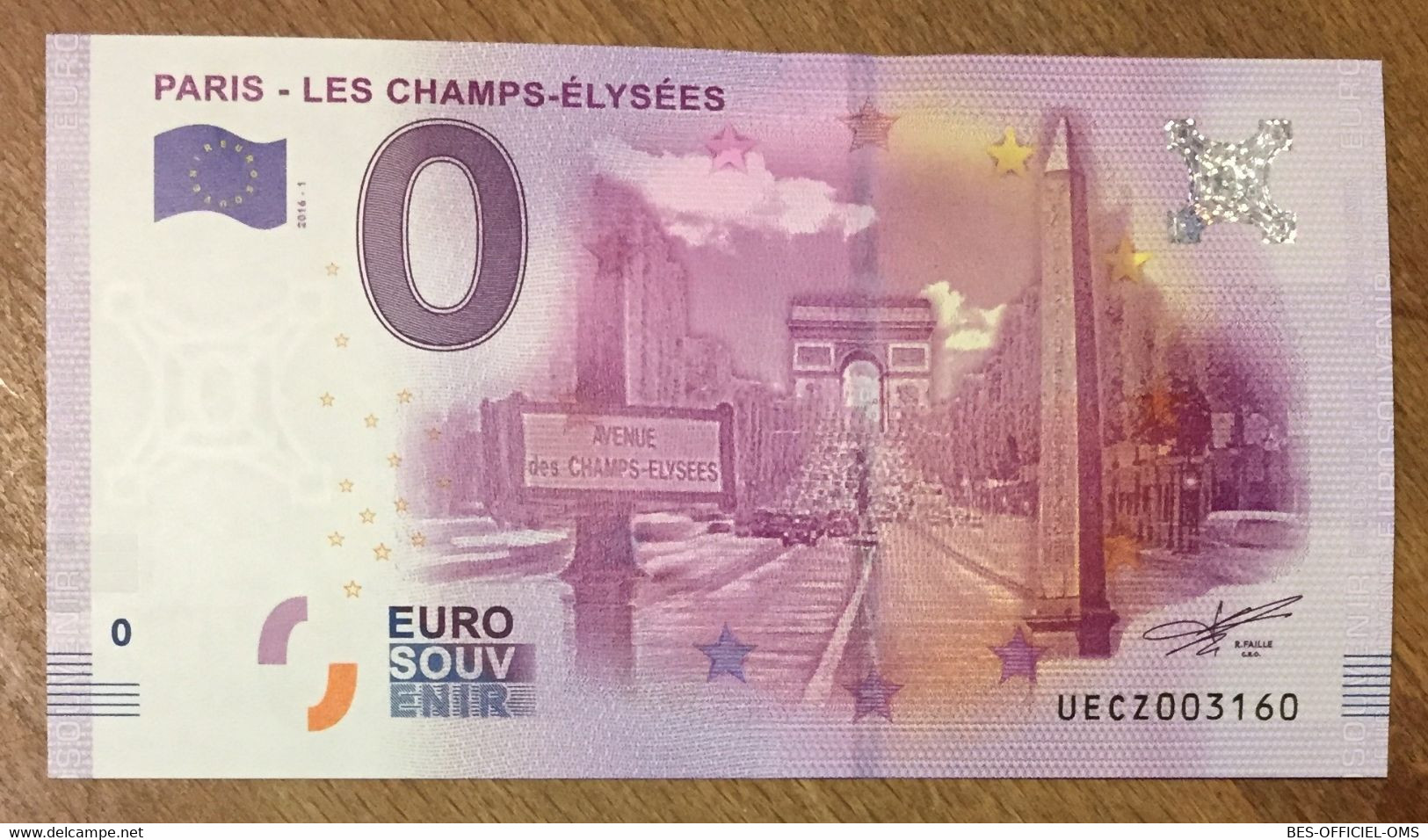 2016 BILLET 0 EURO SOUVENIR DPT 75 PARIS - LES CHAMPS ÉLYSÉES ZERO 0 EURO SCHEIN BANKNOTE PAPER MONEY - Private Proofs / Unofficial