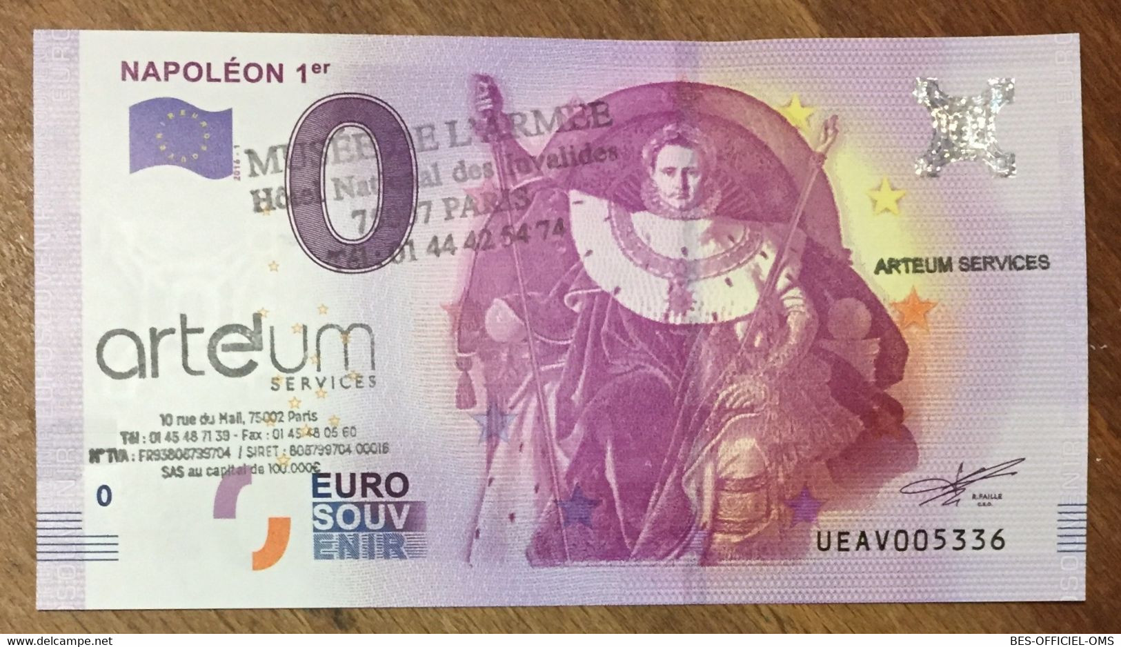 2016 BILLET 0 EURO SOUVENIR DPT 75 NAPOLÉON 1er + TAMPON ZERO 0 EURO SCHEIN BANKNOTE PAPER MONEY - Private Proofs / Unofficial