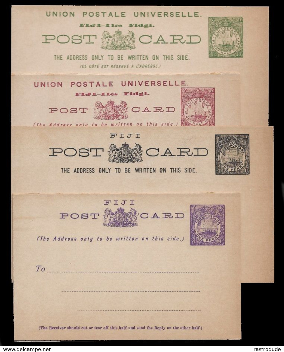 1895 FIJI 4 X  POSTAL STATIONERY CARDS + 2 REPLY CARDS - QV ½d(2) 1½d(2). - UNUSED - Fidji (...-1970)