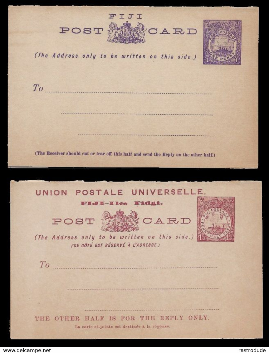 1895 FIJI 4 X  POSTAL STATIONERY CARDS + 2 REPLY CARDS - QV ½d(2) 1½d(2). - UNUSED - Fidji (...-1970)