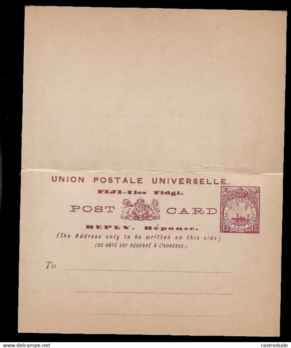 1895 FIJI 4 X  POSTAL STATIONERY CARDS + 2 REPLY CARDS - QV ½d(2) 1½d(2). - UNUSED - Fidschi-Inseln (...-1970)