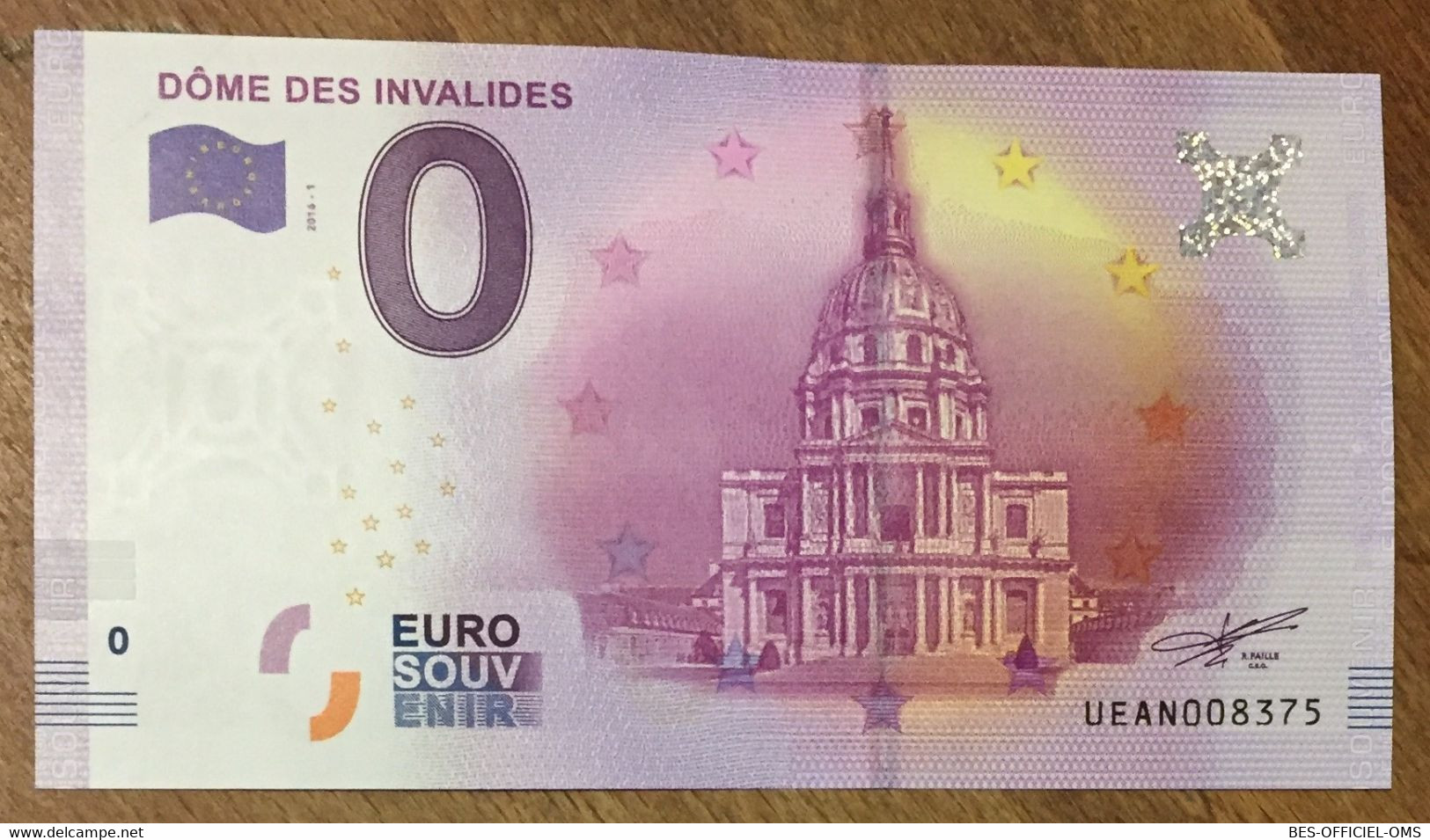 2016 BILLET 0 EURO SOUVENIR DPT 75 DÔME DES INVALIDES ZERO 0 EURO SCHEIN BANKNOTE PAPER MONEY - Privéproeven