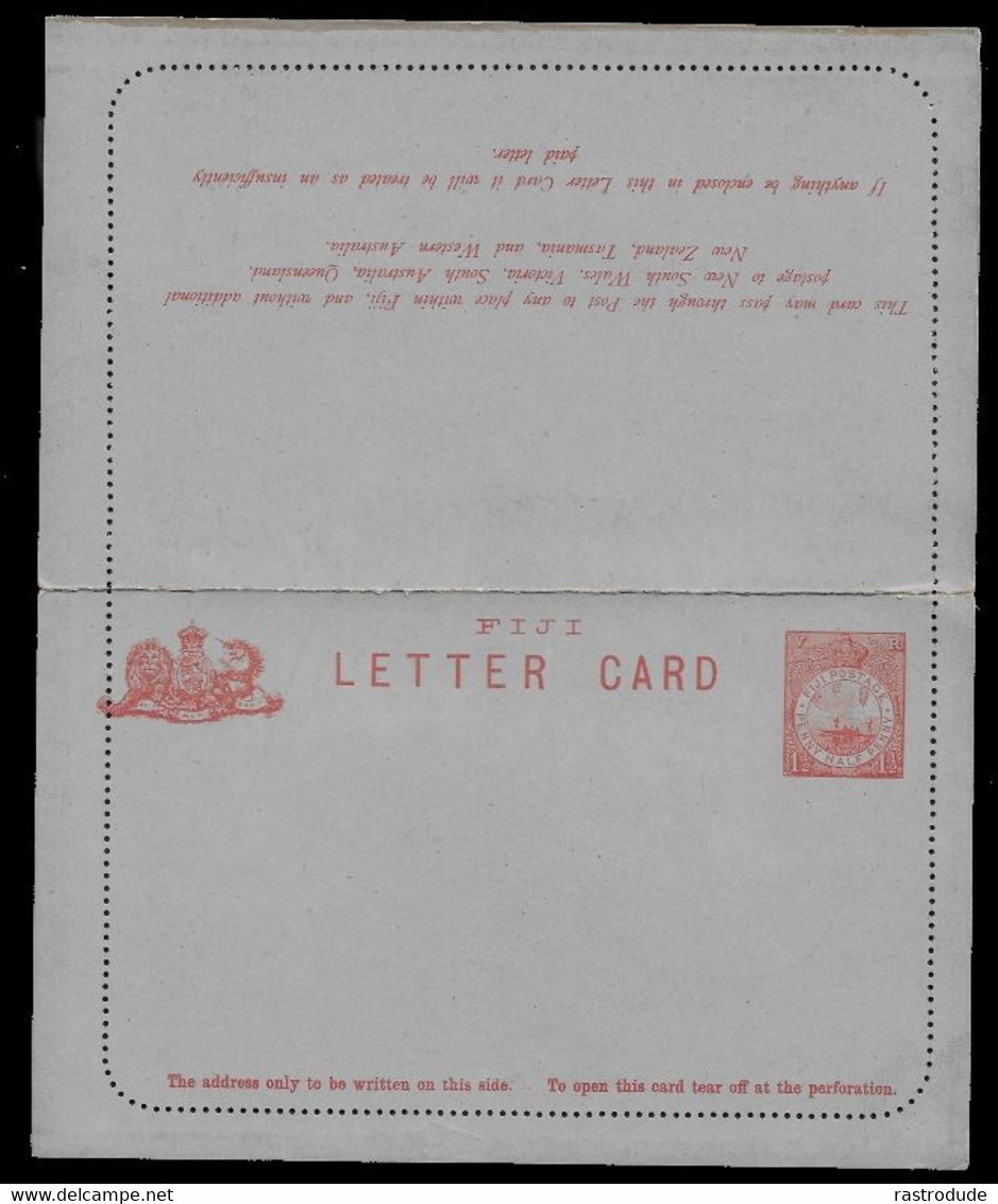 1895 - 1902 FIJI - QV 1d LETTER CARD - UNUSED - Fiji (...-1970)