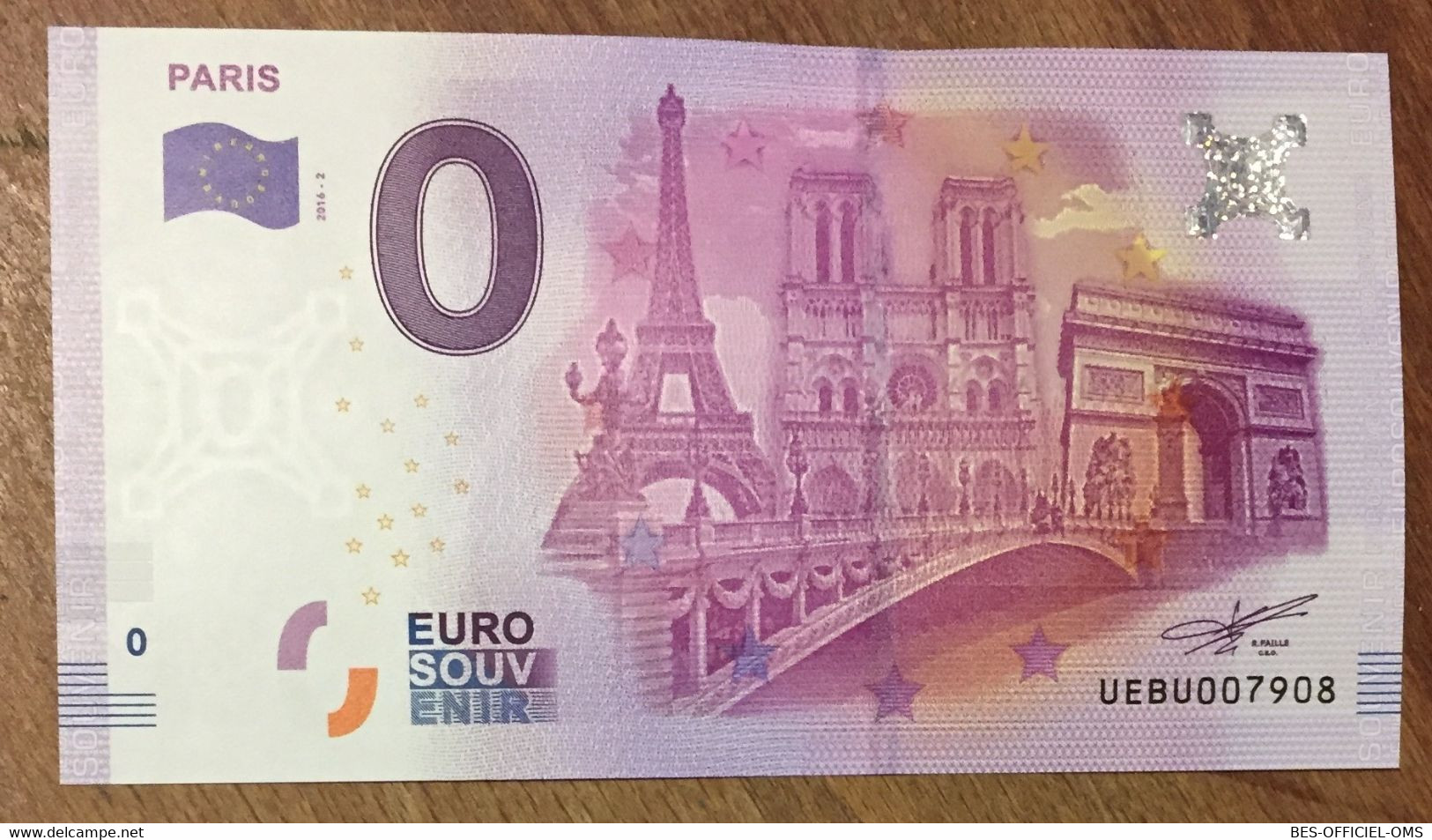 2016 BILLET 0 EURO SOUVENIR DPT 75 PARIS TOUR EIFFEL À GAUCHE ZERO 0 EURO SCHEIN BANKNOTE PAPER MONEY - Privéproeven