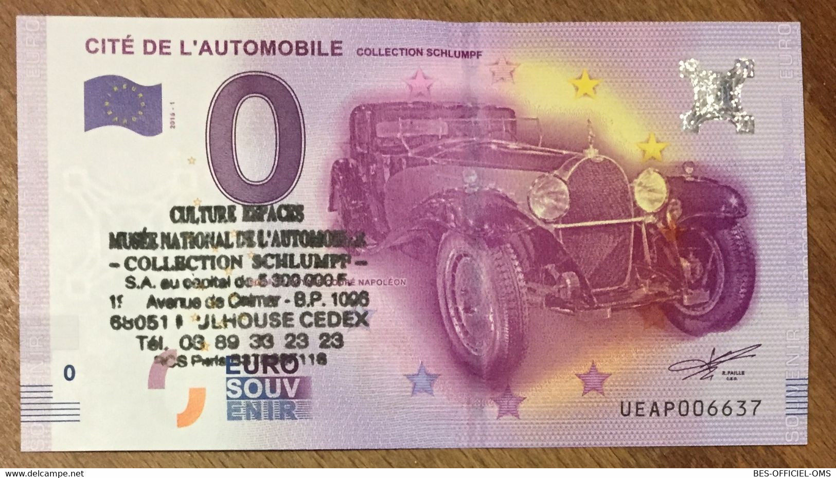 2016 BILLET 0 EURO SOUVENIR DPT 68 CITÉ DE L'AUTOMOBILE + TAMPON ZERO 0 EURO SCHEIN BANKNOTE PAPER MONEY - Private Proofs / Unofficial