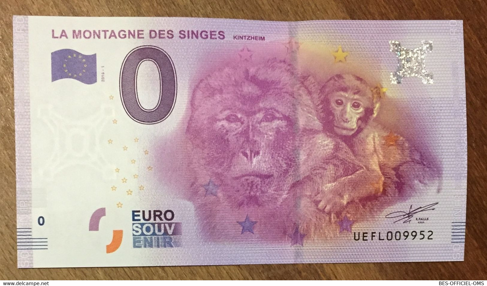 2016 BILLET 0 EURO SOUVENIR DPT 67 LA MONTAGNE DES SINGES KINTZHEIM ZERO 0 EURO SCHEIN BANKNOTE PAPER MONEY - Private Proofs / Unofficial