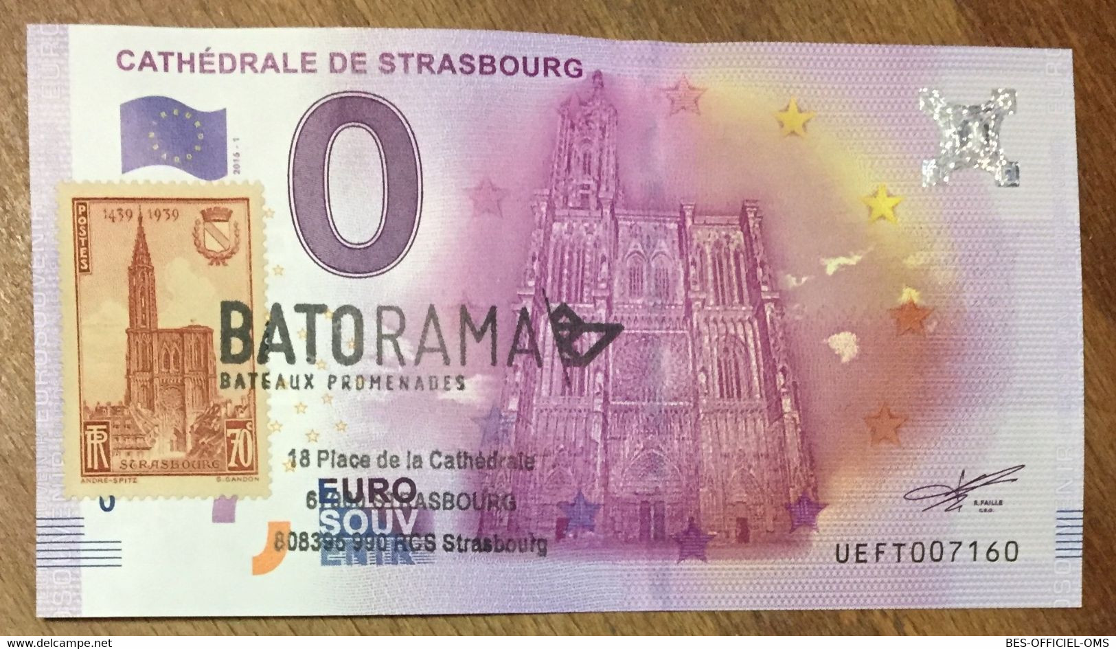 2016 BILLET 0 EURO SOUVENIR DPT 67 CATHÉDRALE DE STRASBOURG + TIMBRE ZERO 0 EURO SCHEIN BANKNOTE PAPER MONEY - Essais Privés / Non-officiels