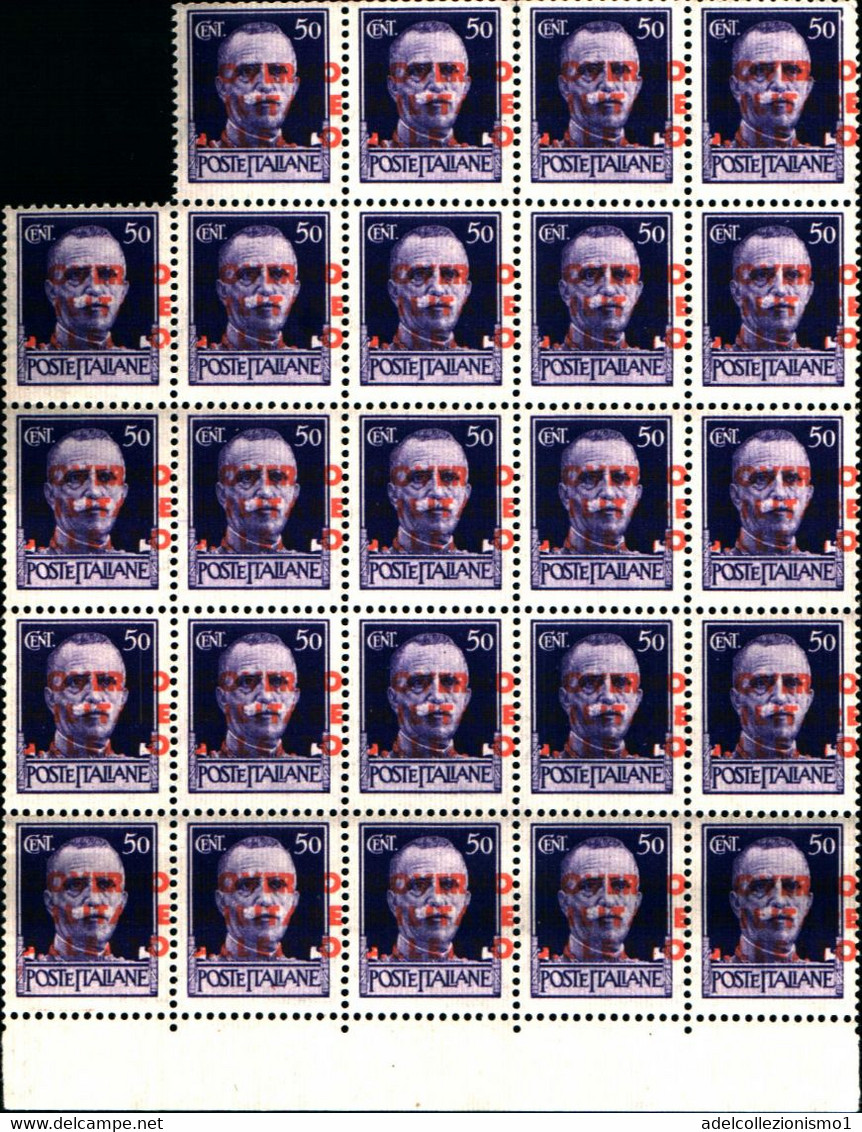 20914) ITALIA-50C. IMPERIALE CON SOP. GOVERNO MILITARE ALLEATO IN CARNICINO CHIARO E SPR. SPOSTATA BLOCCO DI 24 V -MNH** - Occup. Anglo-americana: Napoli