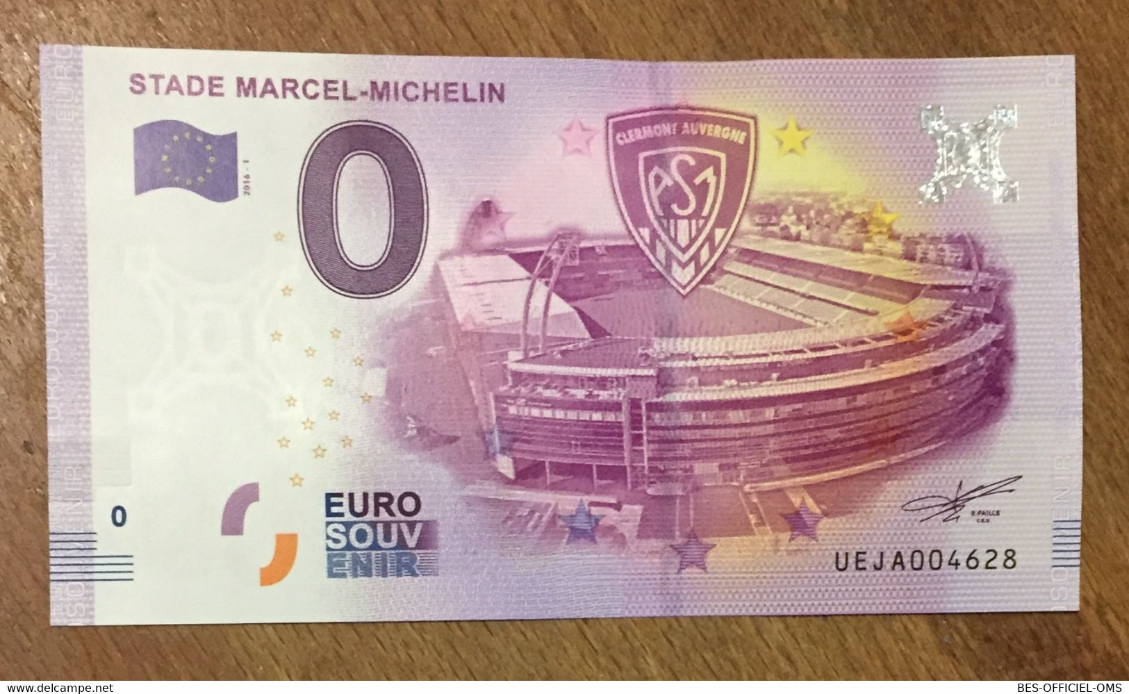 2016 BILLET 0 EURO SOUVENIR DPT 63 STADE MARCEL-MICHELIN ZERO 0 EURO SCHEIN BANKNOTE PAPER MONEY - Essais Privés / Non-officiels
