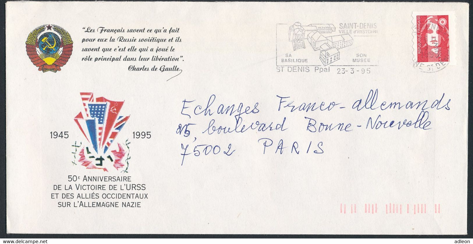 France - Timbre Adhésif YT A7 Seul Sur Lettre "VICTOIRE DE 1945" Oblitération Flamme ST-DENIS - Storia Postale