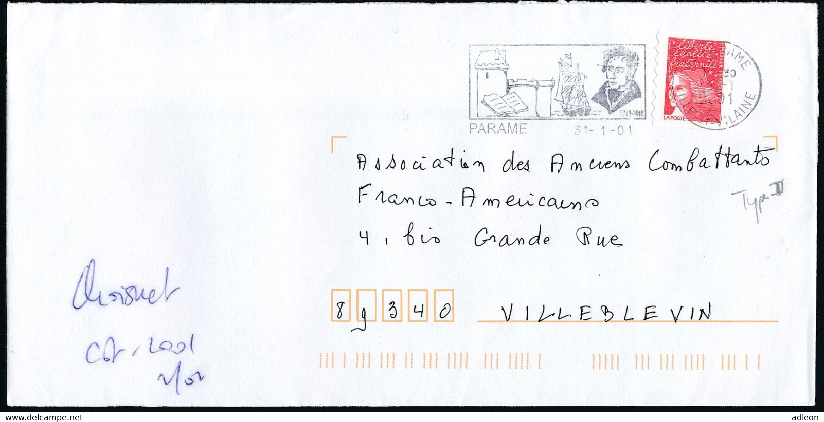 France - Timbre Adhésif YT A15a Seul Sur Lettre Oblitération Flamme PARAME (CHATEAUBRIAND) - Lettres & Documents