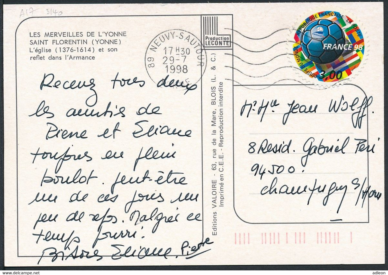 France - Timbre Adhésif YT A17 Seul Sur Carte Postale Oblitération Mécanique - Storia Postale
