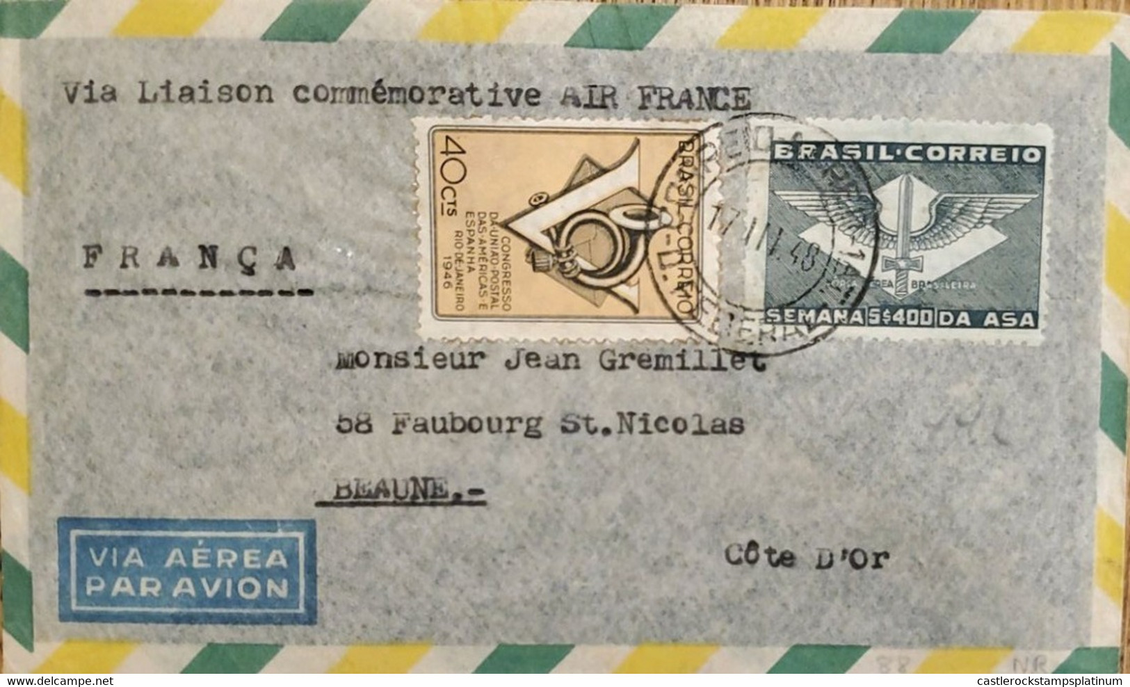 A) 1948, BRAZIL, SHIPPED TO FRANCE, VIA LIAISON CONMEMORATIVE AIR FRANCE, CONGRESS OF THE POSTAL UNION OF THE AMERICAS A - Other & Unclassified