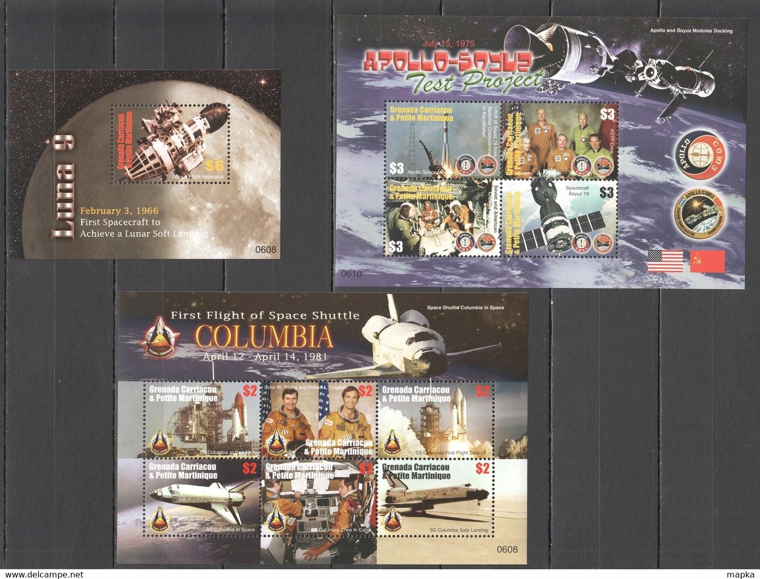 F932 2006 GRENADA CARRIACOU SPACE SHUTTLE COLUMBIA DISCOVERY LUNA 9 2KB+1BL MNH - Altri & Non Classificati