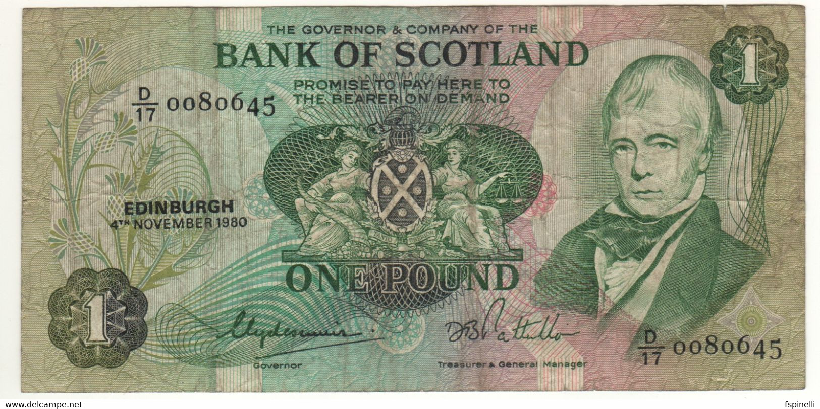 SCOTLAND  1 Pound    Bank Of Scotland  P111d   Dated 4th November, 1980  Sign. Clydesmuir & Pattullo - 1 Pond