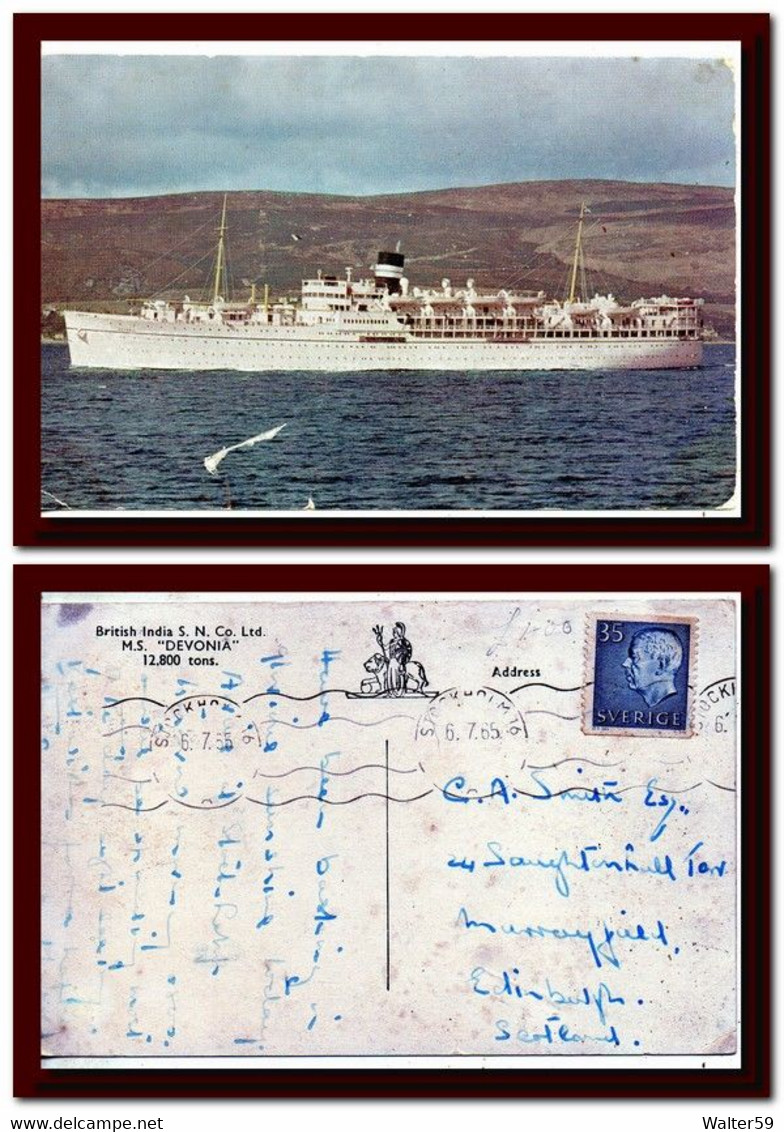 1965 Sweden Sverige Postcard Ship M.S. Devonia Posted Stockholm To Scotland Paquebot - 1930- ... Rouleaux II