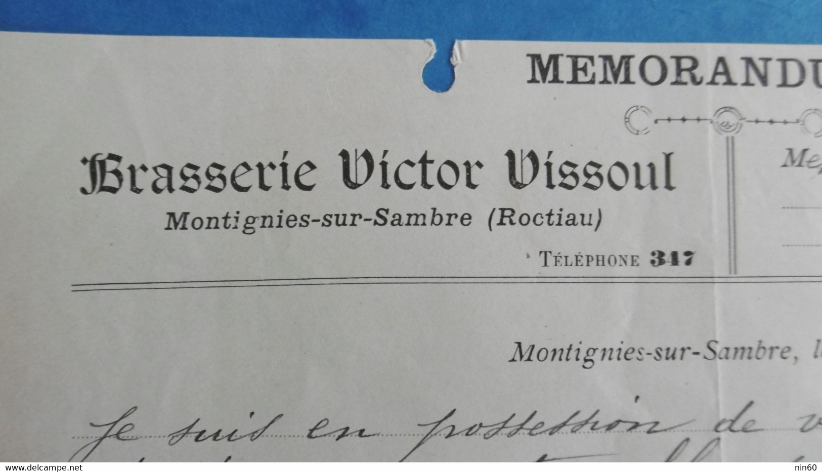 Brasserie Brouwerij VICTOR VISSOUL Montignies-sur-Sambre (ROCTIAU), 19 Mars 1912, Signé - 1900 – 1949