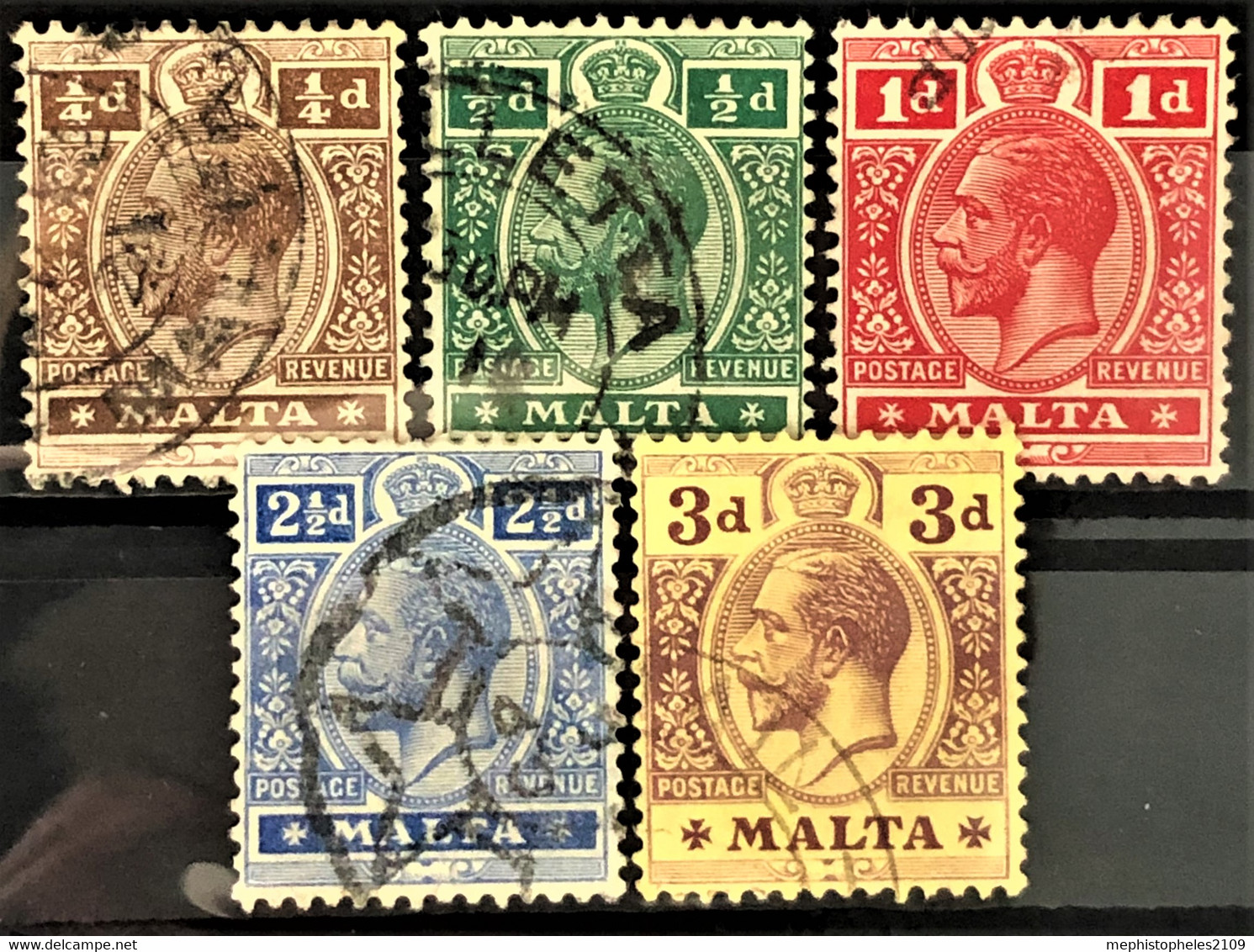 MALTA 1914/21 - Canceled - Sc# 49, 50, 51, 53, 54 - Malta (...-1964)