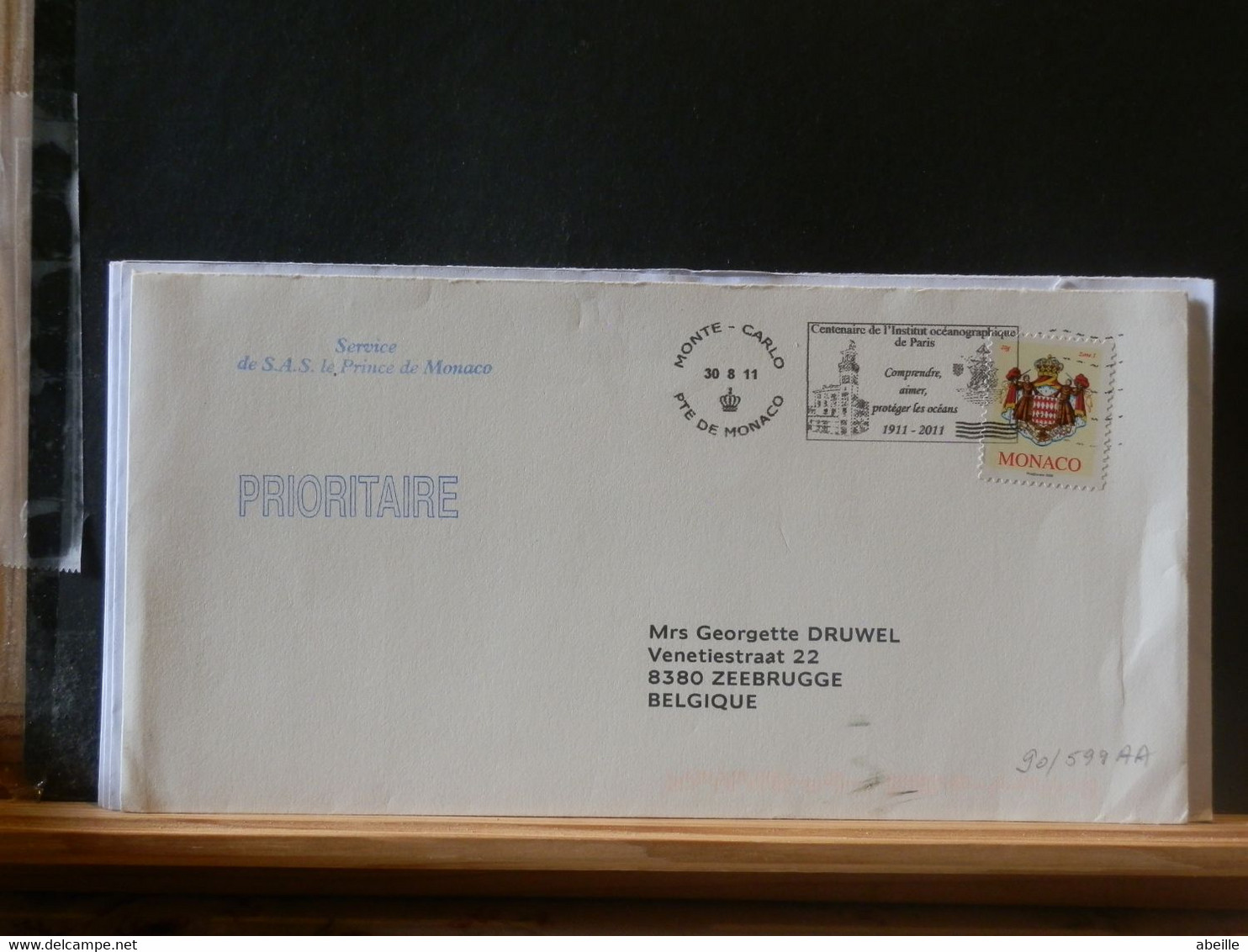 90/599Aa LETTRE MONACO  2011 POUR LA BELG. - Cartas & Documentos