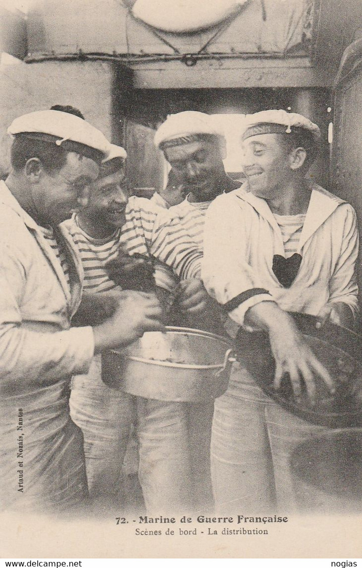 MARINE SZ GUERRE FRANCAISE - SCENES DE BORD - LA DISTRIBUTION - BELLE CARTE ANIMEE - 4 MARINS SE PARTAGENT LA NOURRITURE - Bateaux