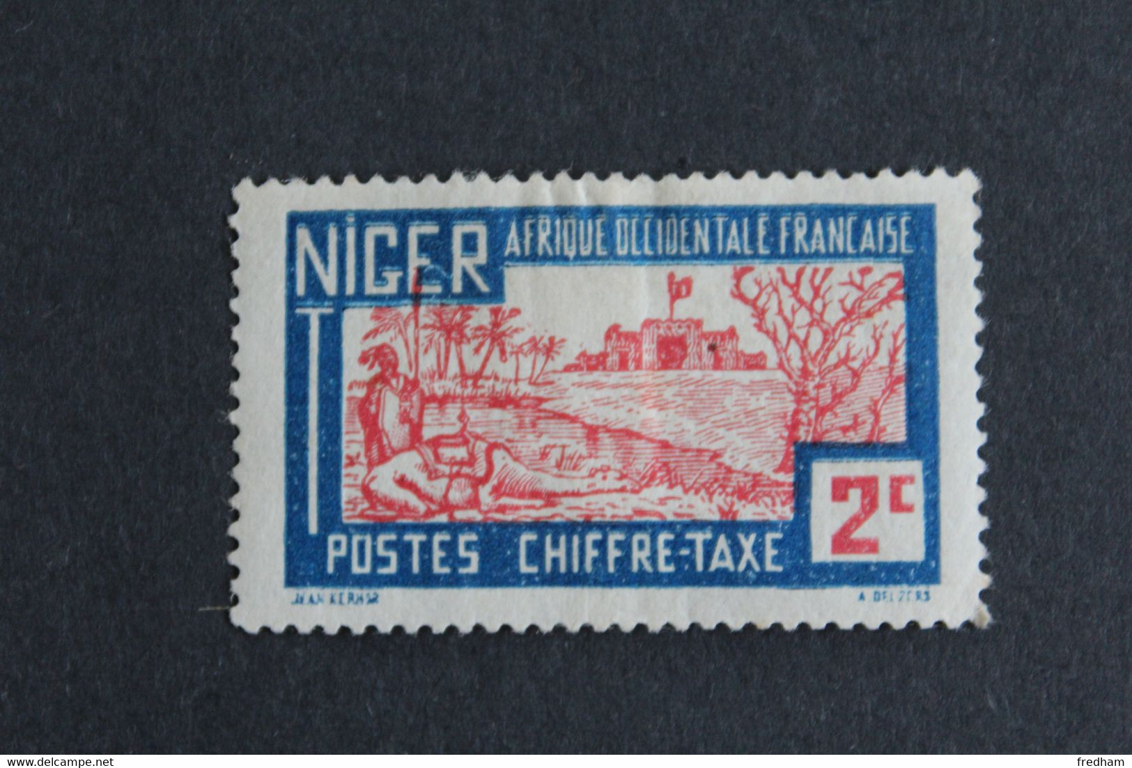 NIGER,AOF 1927 TIMBRE TAXE Y&T NO TA9 2C BLEU ET ROUGE-BRUN OBLITERE..B/TB - Gebruikt